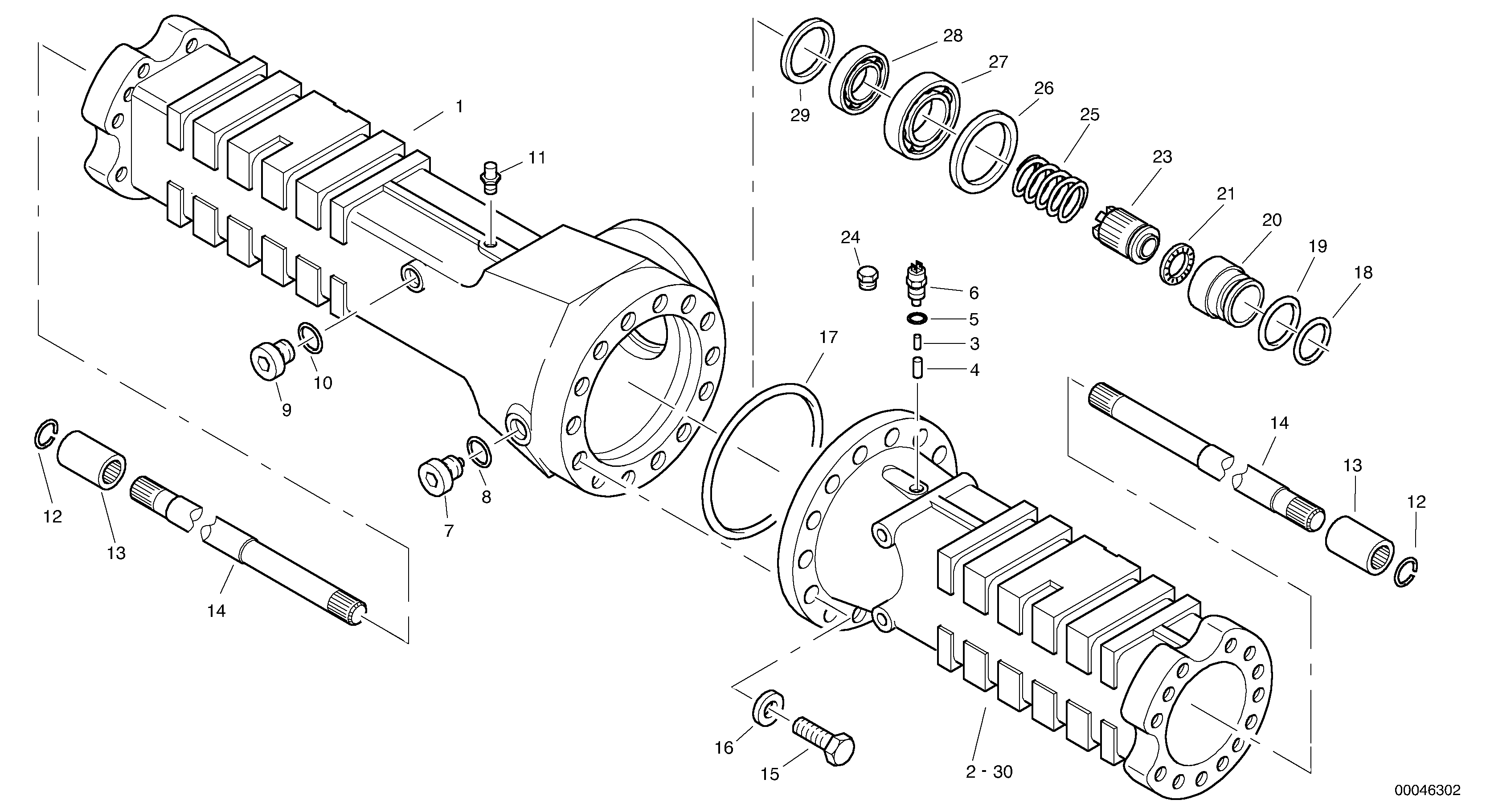 Схема запчастей Volvo L45B - 1128 Housing - front axle L45B TYPE 194, 195 SER NO - 1499