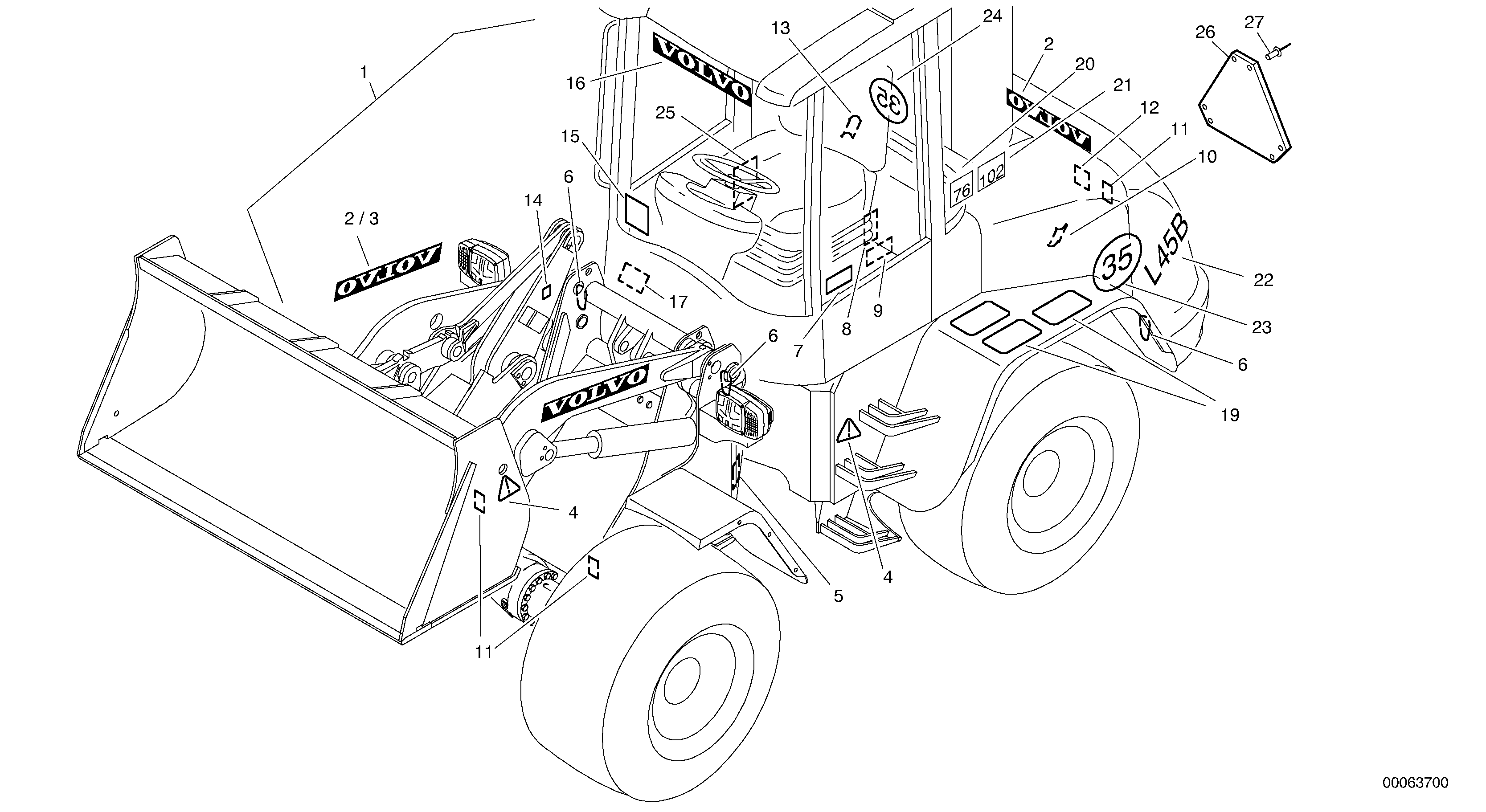 Схема запчастей Volvo L45B - 36045 Plates L45B S/N 1941500 - S/N 1951500 -