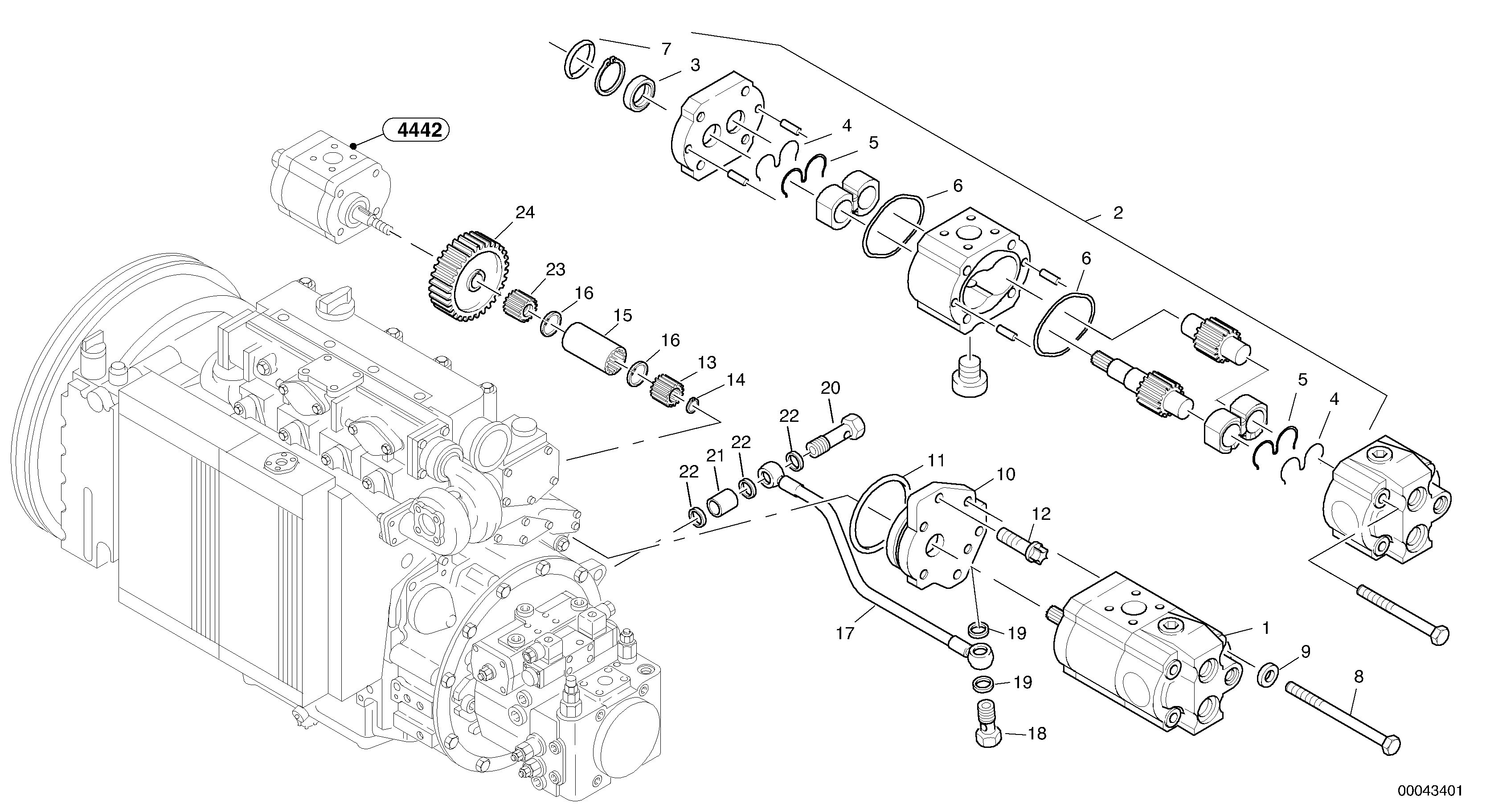 Схема запчастей Volvo L45B - 465 Гидронасос рулевой L45B TYPE 194, 195 SER NO - 1499