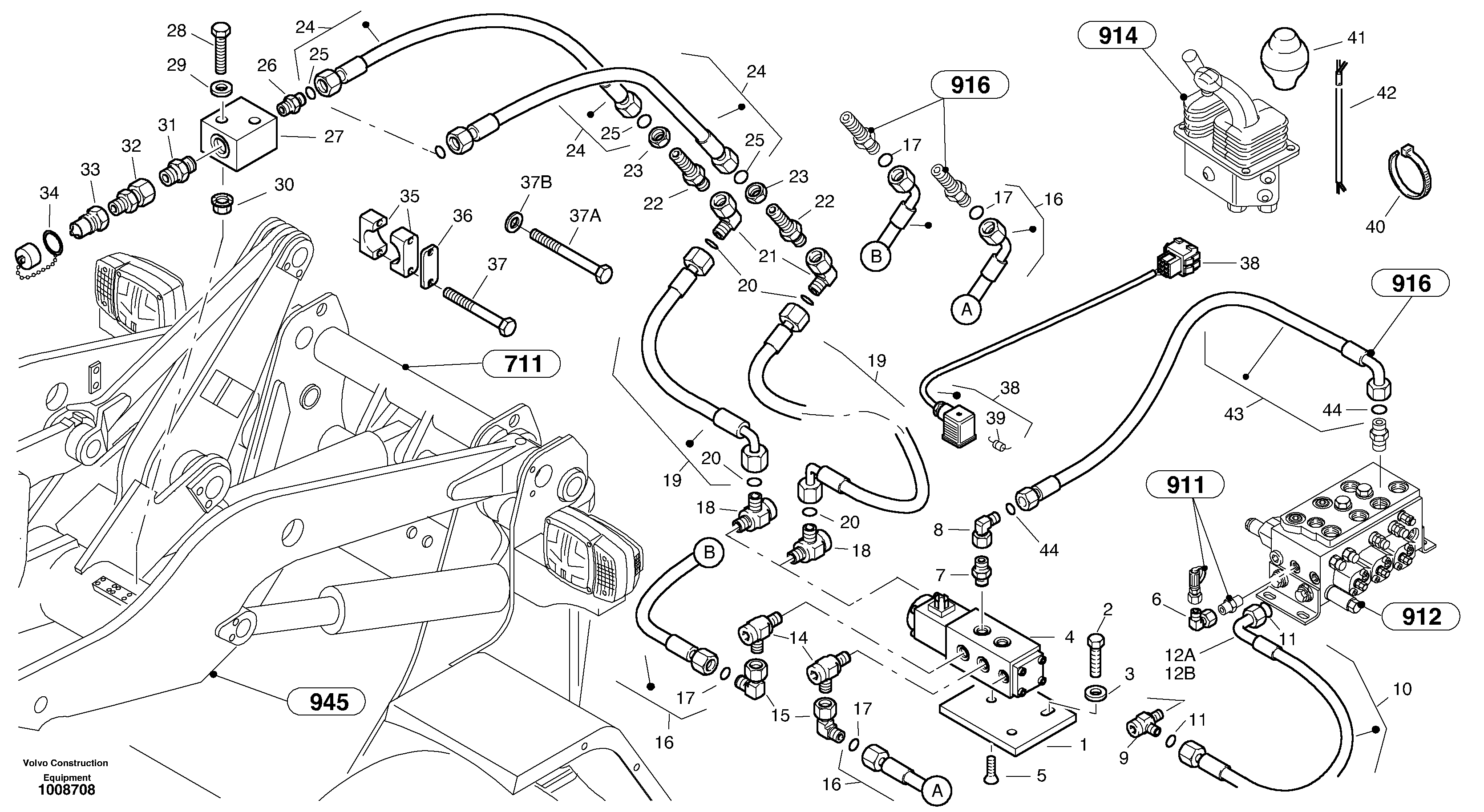 Схема запчастей Volvo L45B - 57411 Hydraulic function - Nr. 4 L45B S/N 1941500 - S/N 1951500 -