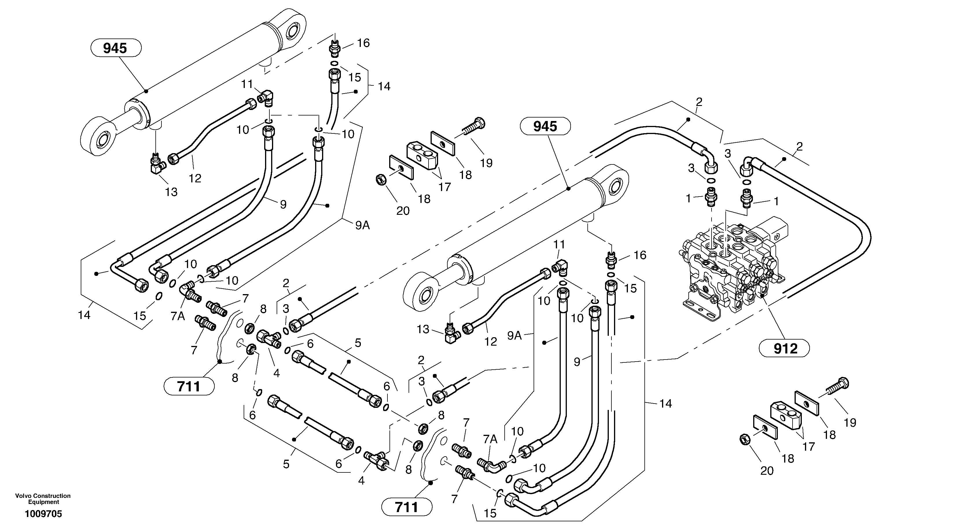 Схема запчастей Volvo L45B - 1627 Hydraulic lines - lift hydraulic L45B TYPE 194, 195 SER NO - 1499