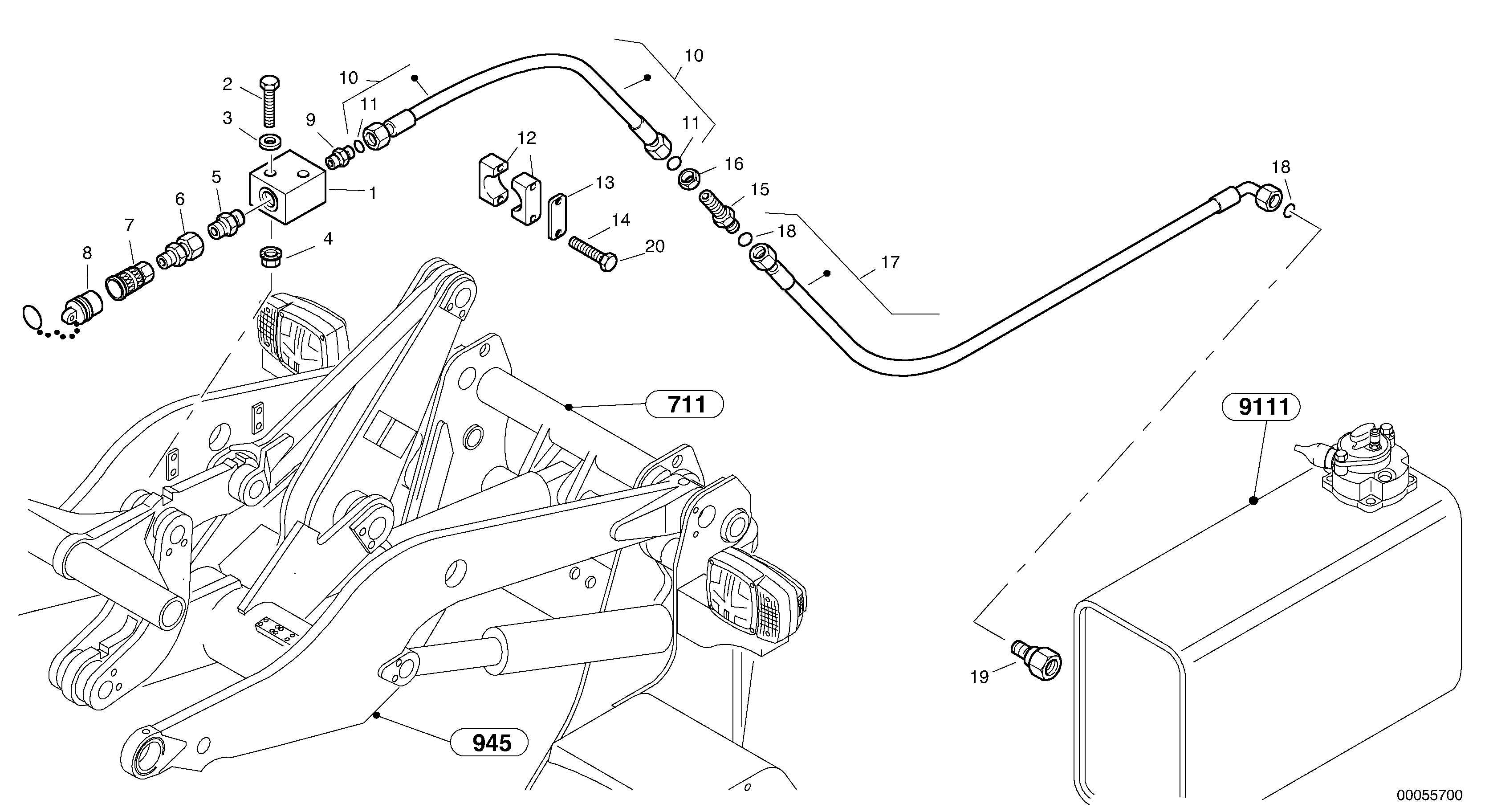 Схема запчастей Volvo L45B - 53657 Leakage line - Option L45B TYPE 194, 195 SER NO - 1499