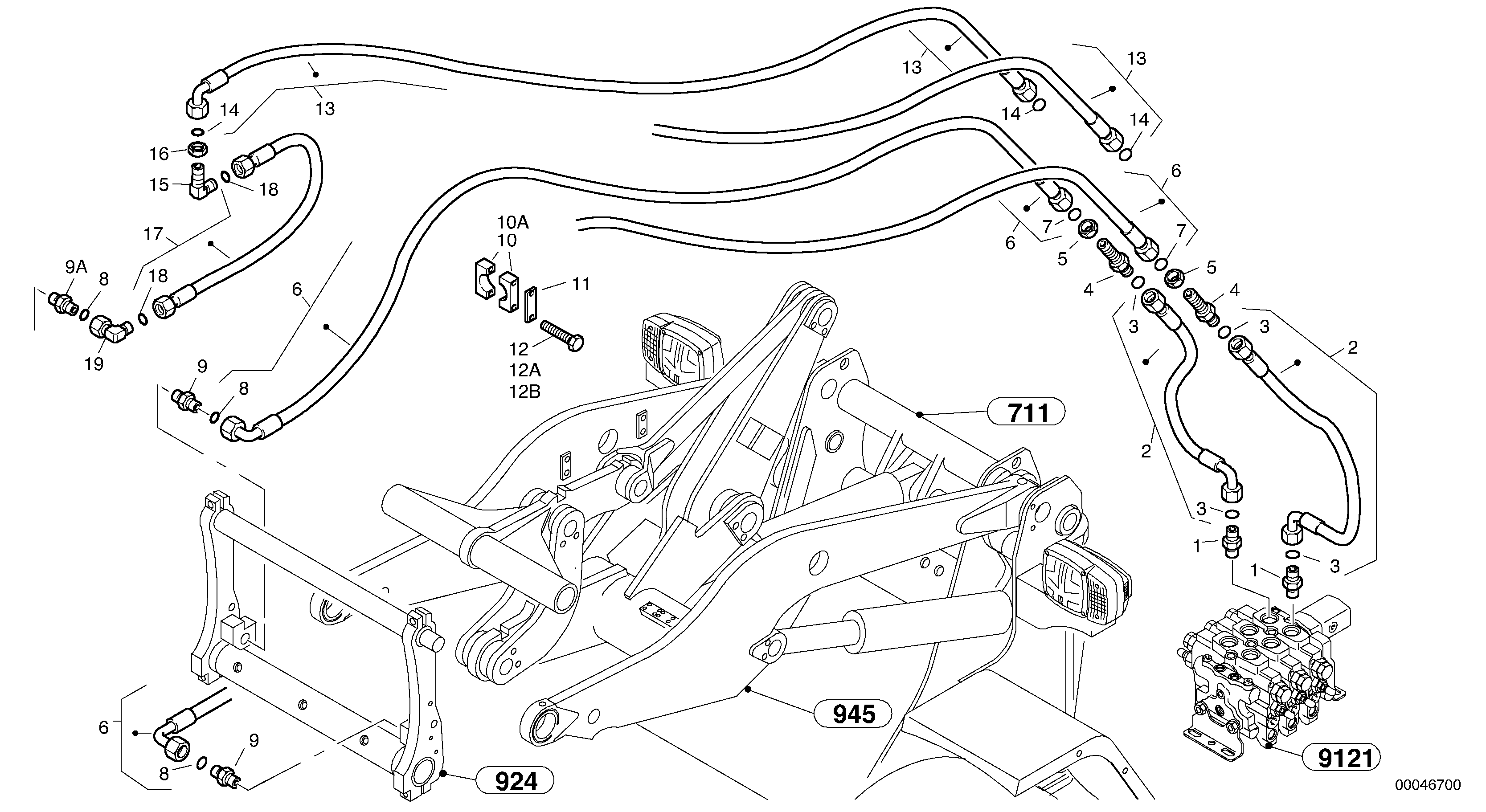 Схема запчастей Volvo L45B - 2002 Lines to attachment mounting plate - TPZ L45B TYPE 194, 195 SER NO - 1499