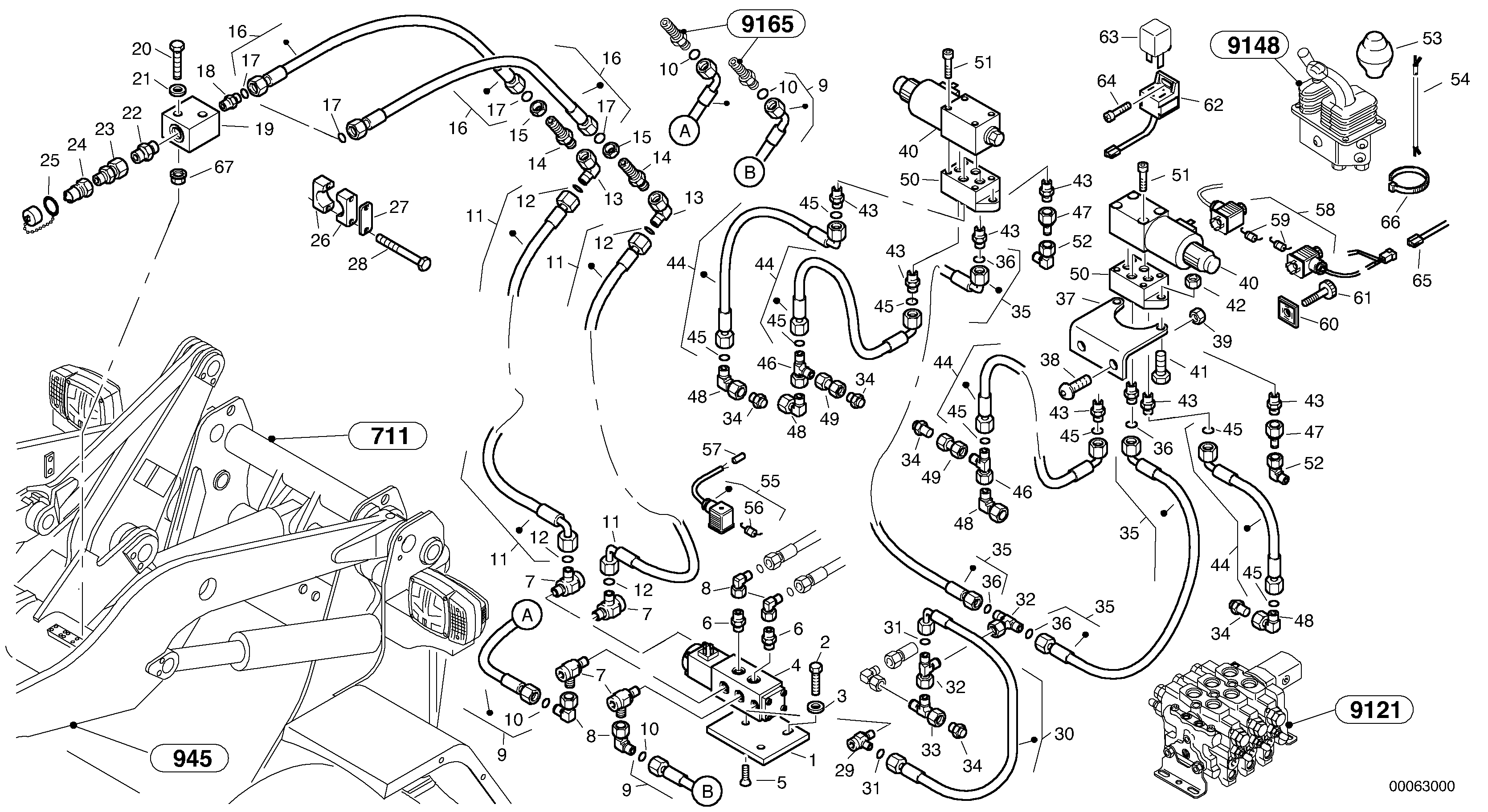 Схема запчастей Volvo L45B - 60920 Hydraulic function - Nr. 3 + 4 L45B TYPE 194, 195 SER NO - 1499