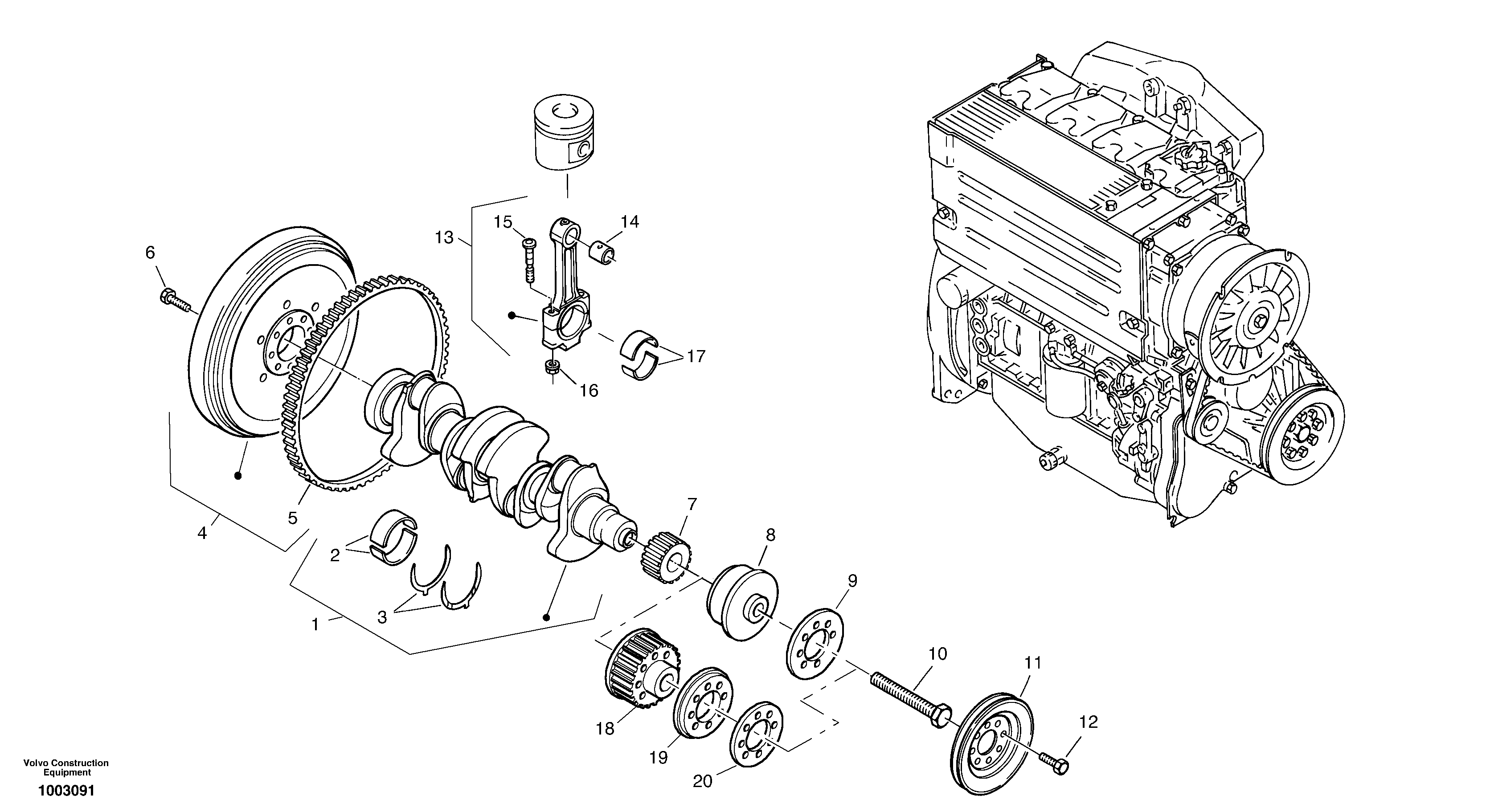 Схема запчастей Volvo L20B - 14155 Коленчатый вал (коленвал) L20B TYPE 170 SER NO - 0499