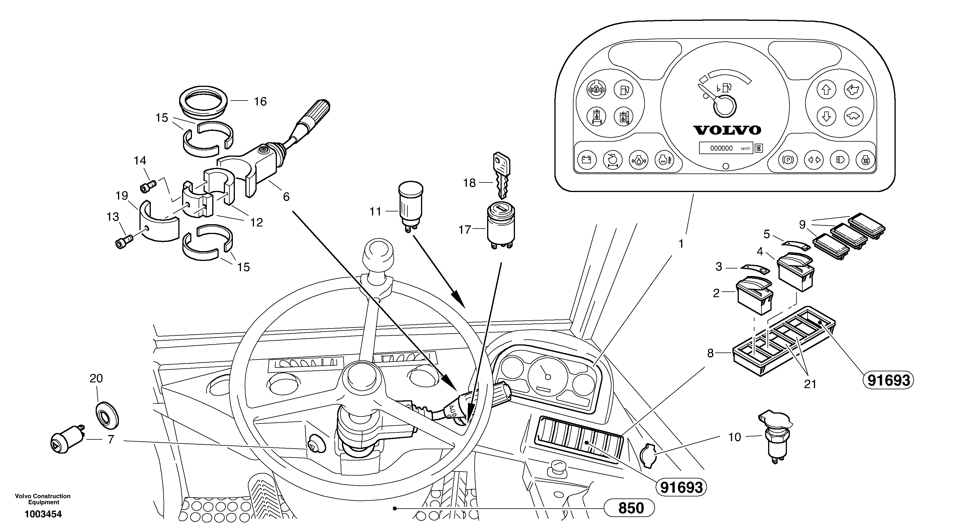 Схема запчастей Volvo L20B - 10021 Instruments panel L20B TYPE 170 SER NO - 0499