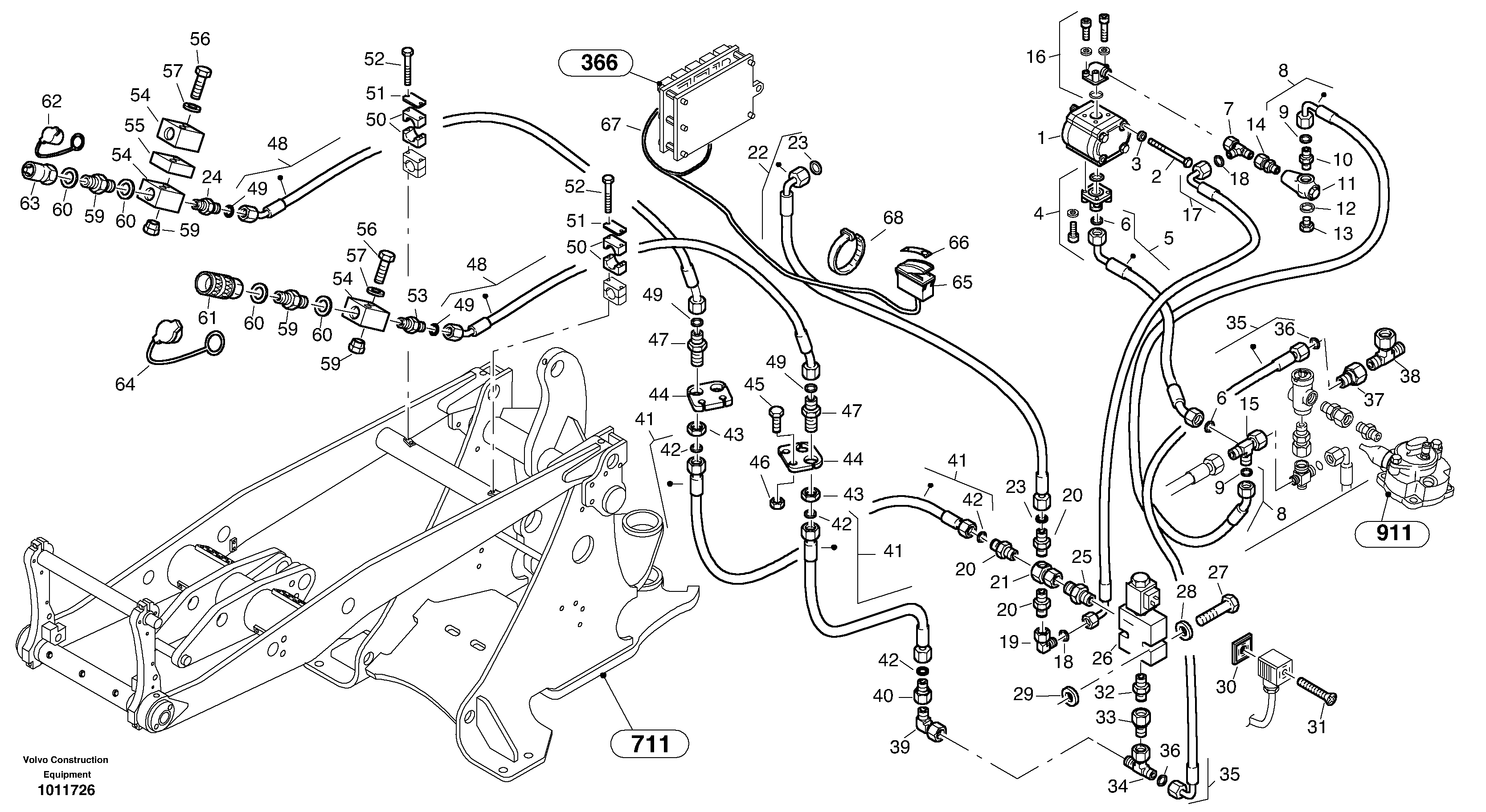 Схема запчастей Volvo L25B - 65403 Auxil. pomp with lines (Skid Steer attachment) L25B TYPE 175 SER NO - 0499