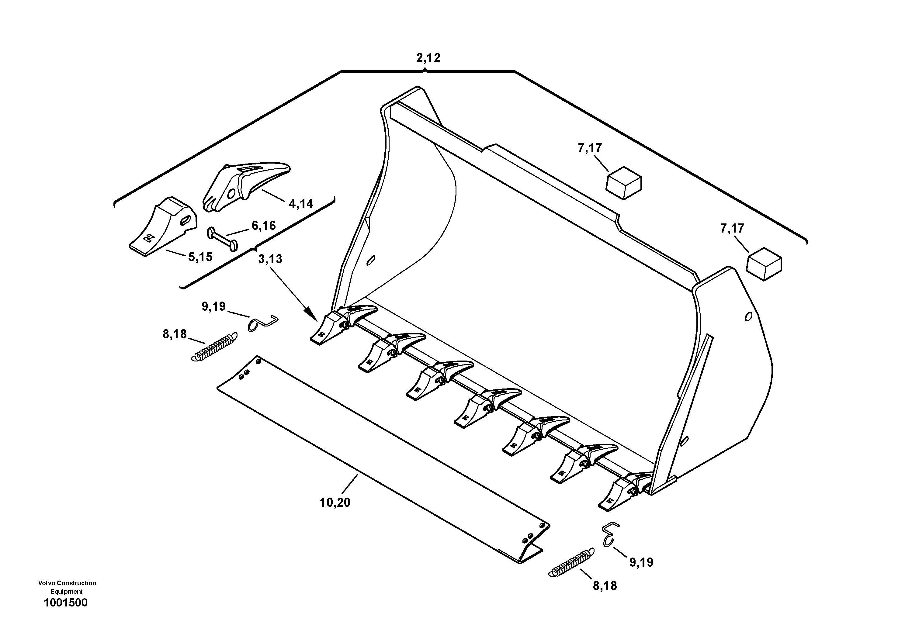 Схема запчастей Volvo L25B - 12789 Bucket with teeth L25B TYPE 175 SER NO - 0499