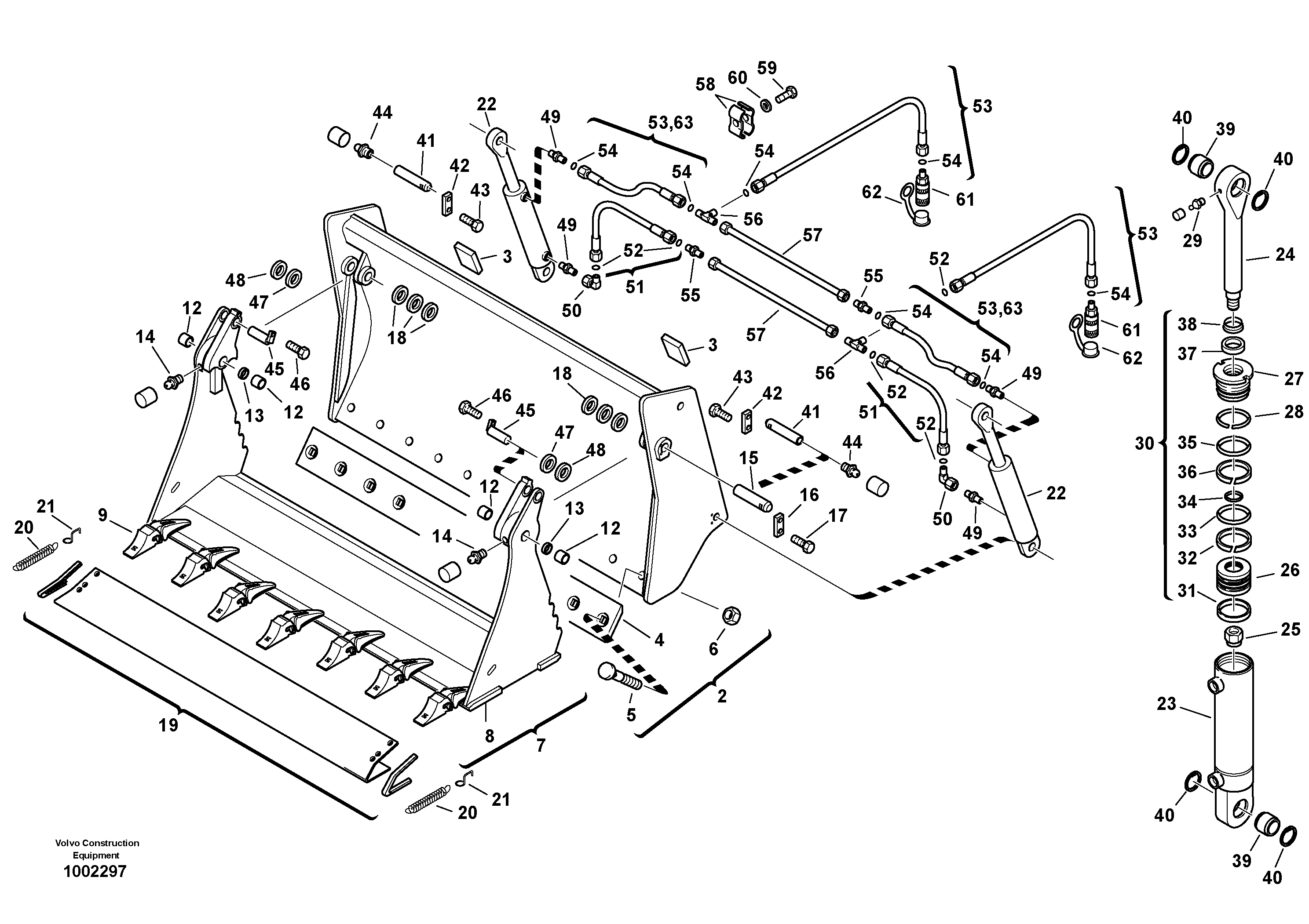 Схема запчастей Volvo L25B - 59903 Shutter bucket with teeth L25B TYPE 175 SER NO - 0499