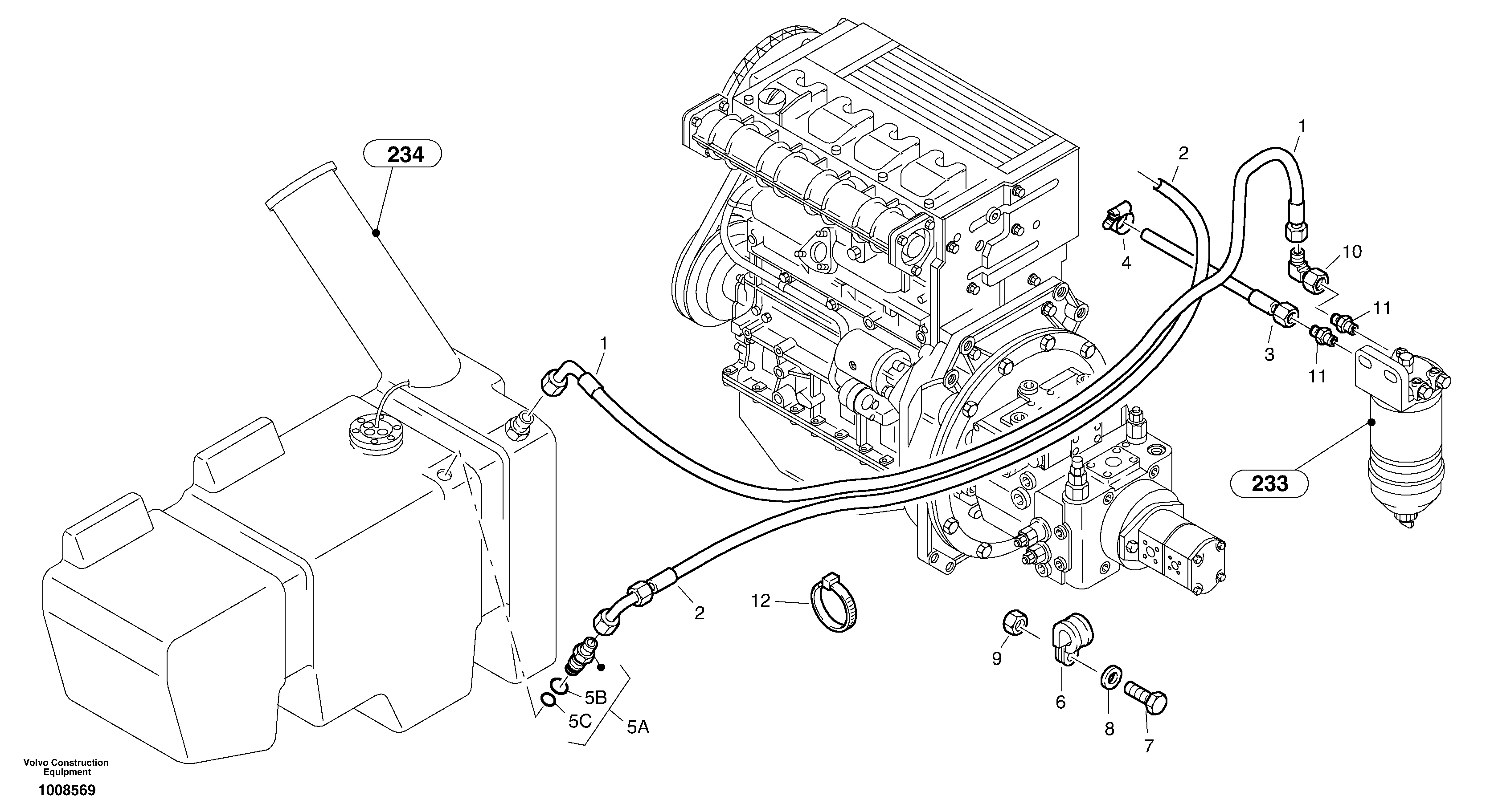 Схема запчастей Volvo L25B - 63808 Fuel pipes L25B TYPE 175, S/N 0500 - TYPE 176, S/N 0001 -