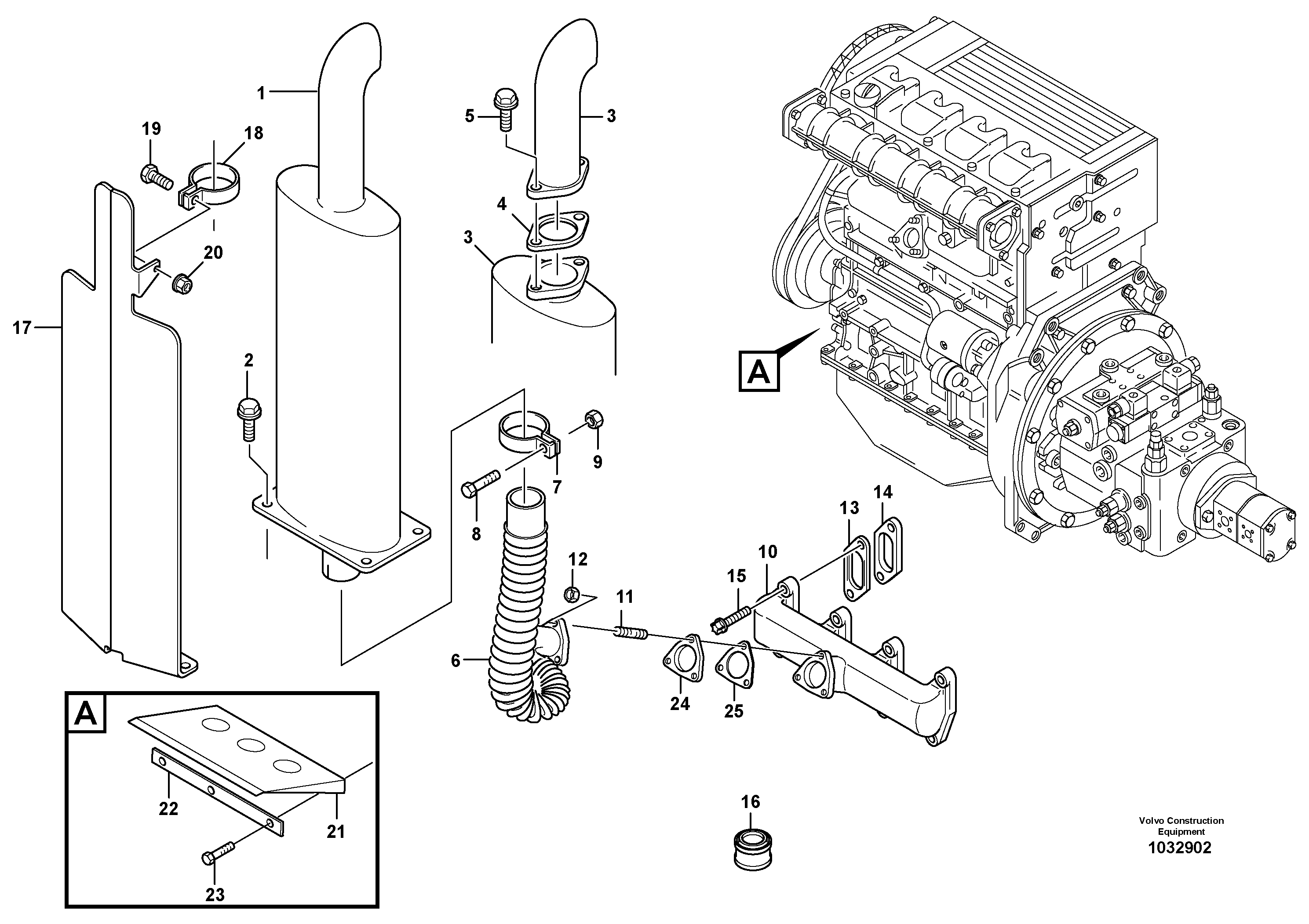 Схема запчастей Volvo L25B - 90462 Выхлопная система L25B TYPE 175, S/N 0500 - TYPE 176, S/N 0001 -
