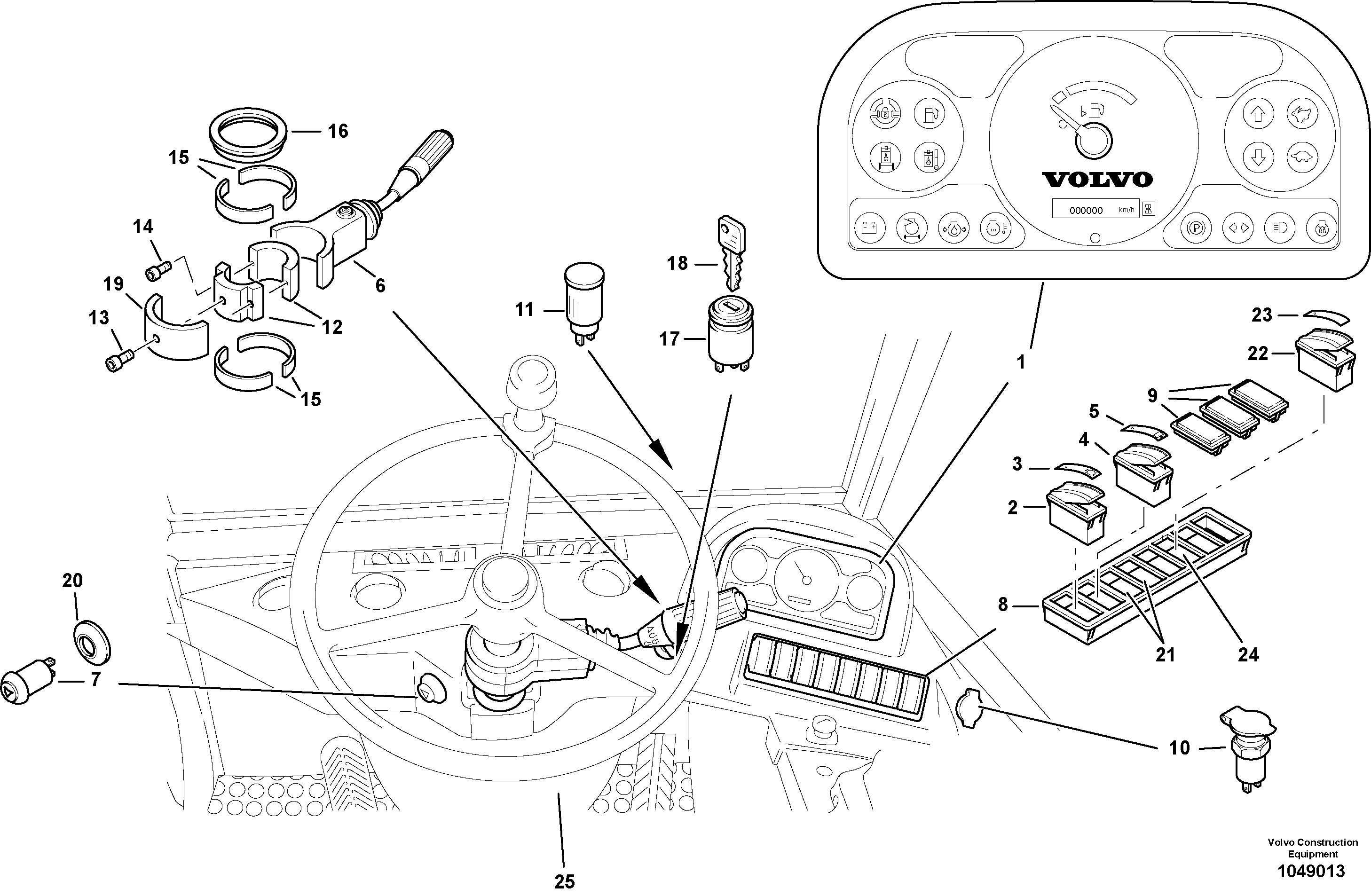 Схема запчастей Volvo L25B - 56457 Instruments panel L25B TYPE 175, S/N 0500 - TYPE 176, S/N 0001 -