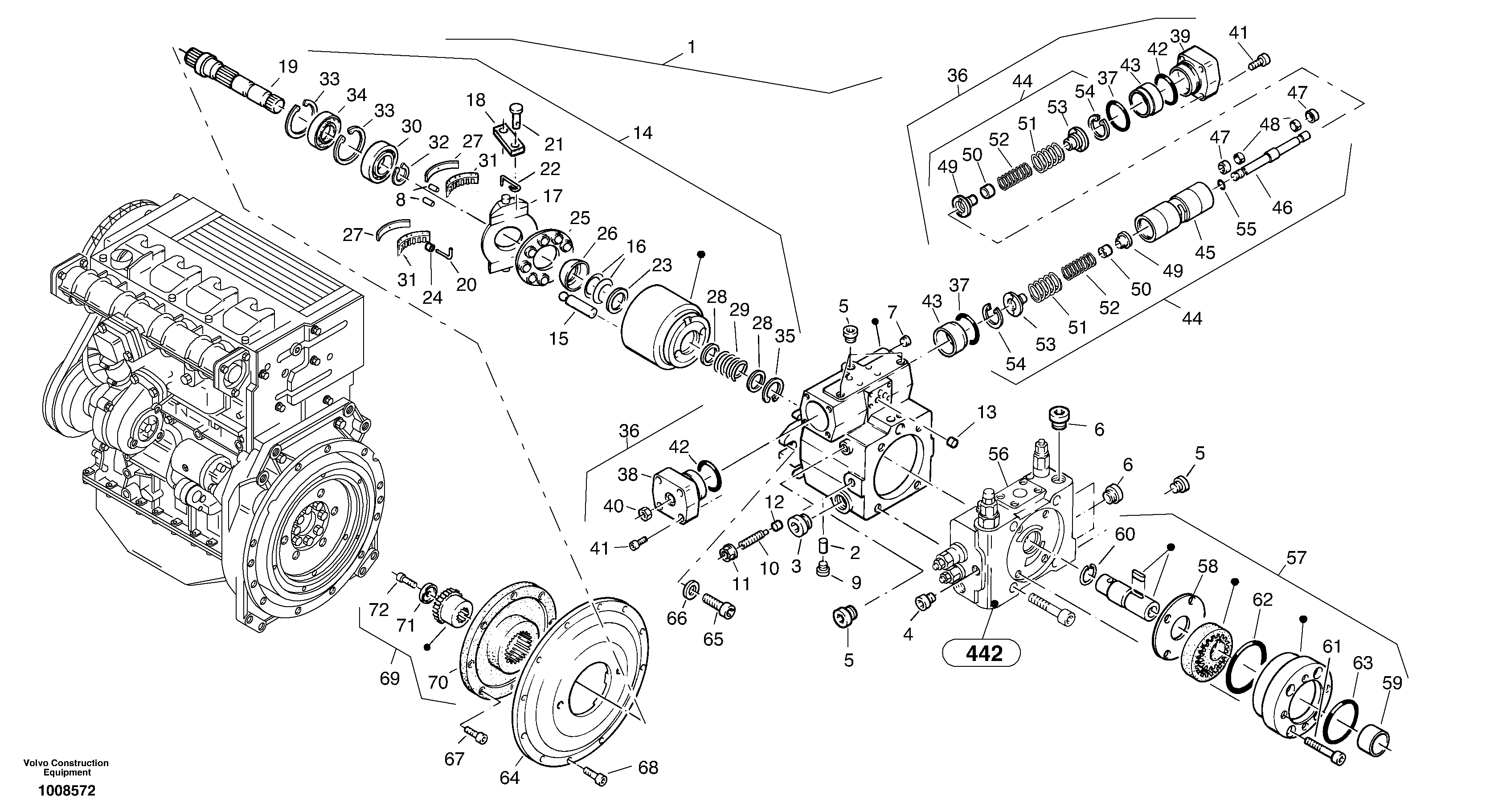 Схема запчастей Volvo L25B - 100177 Variable displacement pump L25B TYPE 175, S/N 0500 - TYPE 176, S/N 0001 -