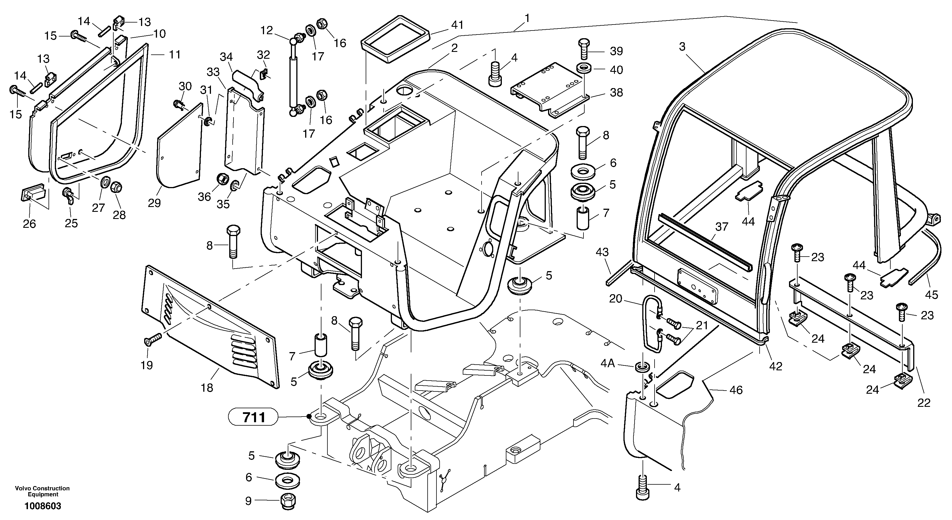 Схема запчастей Volvo L25B - 57644 Cab frame L25B TYPE 175, S/N 0500 - TYPE 176, S/N 0001 -