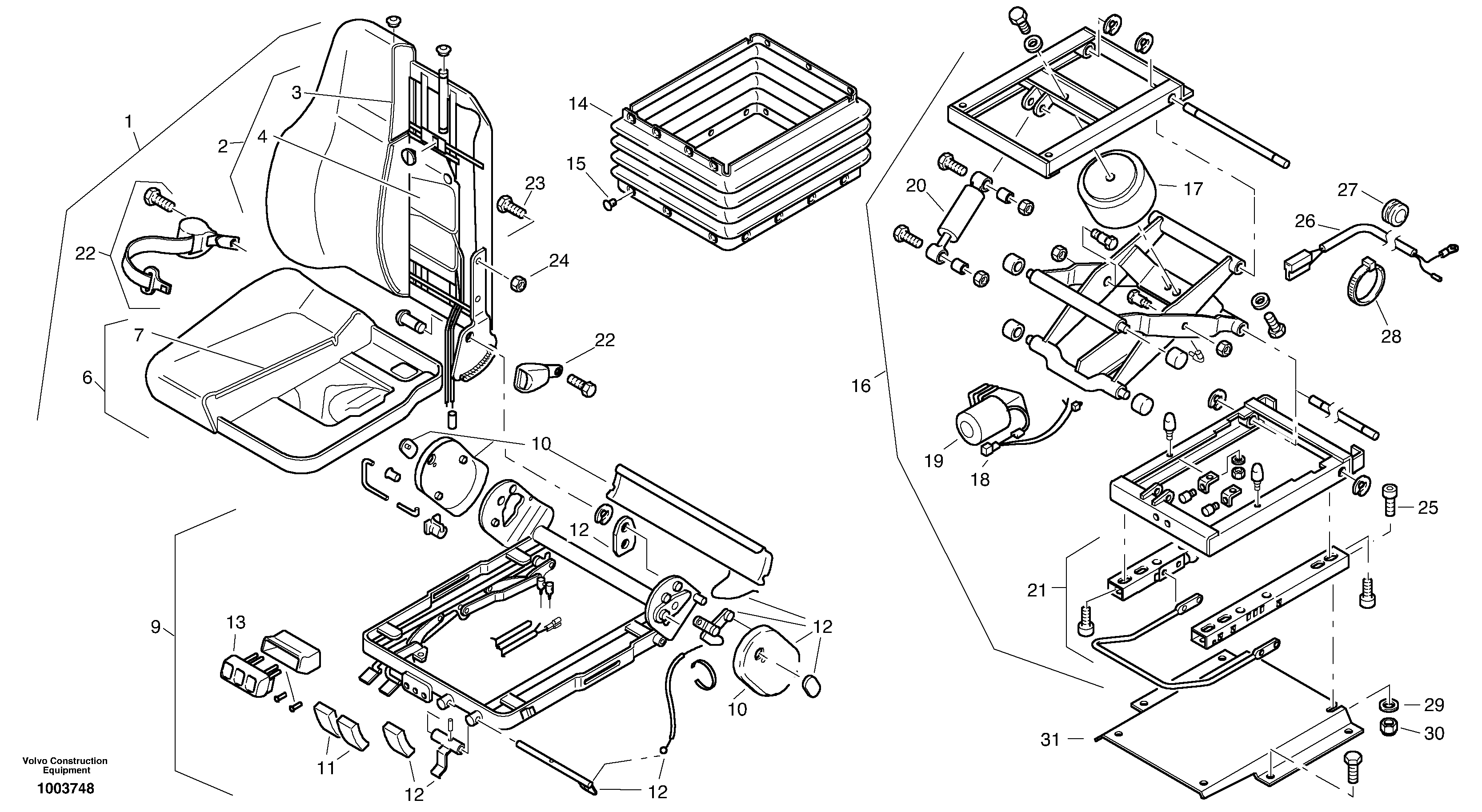 Схема запчастей Volvo L25B - 102892 Operators seat, air suspensioned with fitting parts L25B TYPE 175, S/N 0500 - TYPE 176, S/N 0001 -