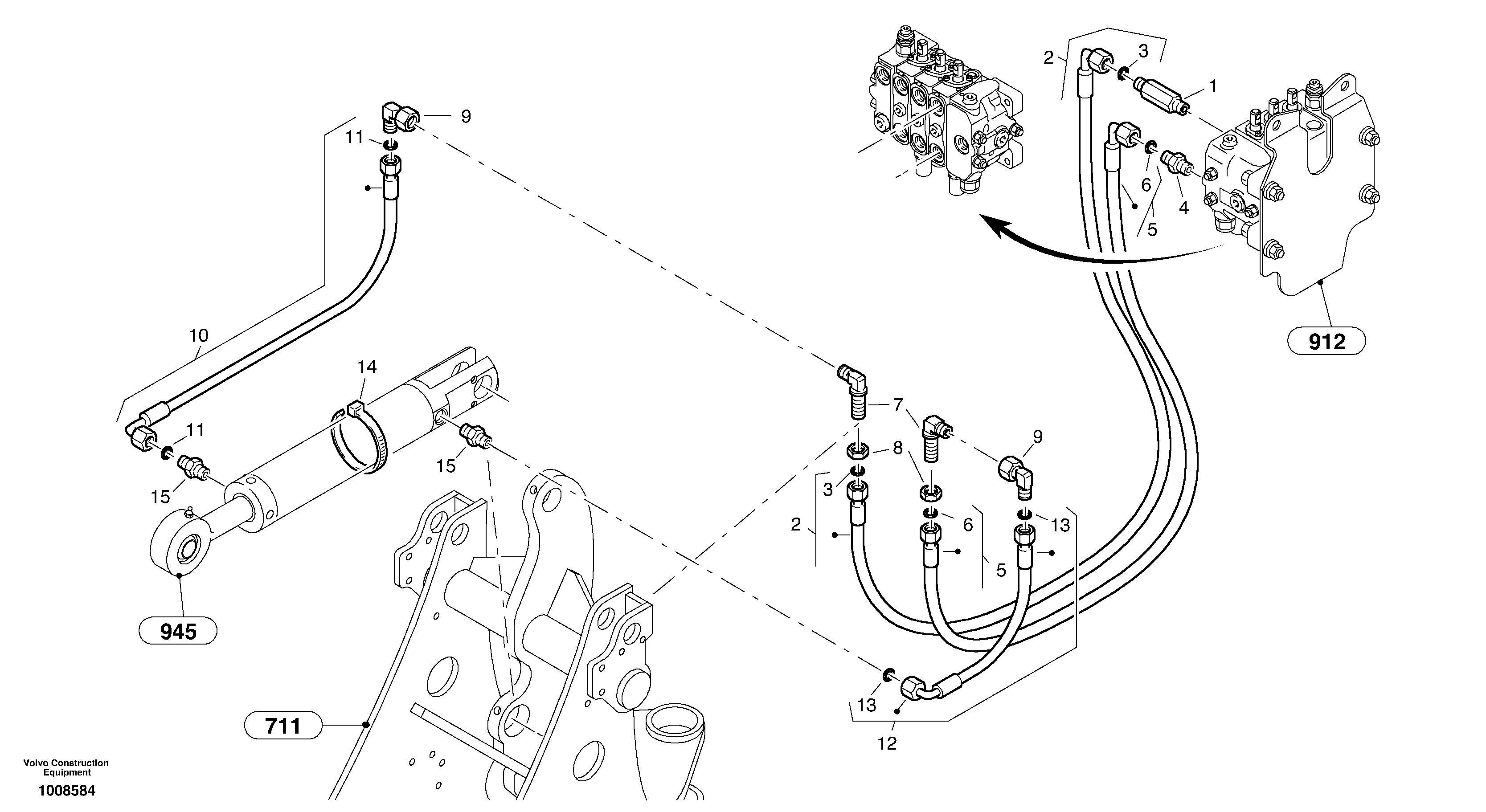 Схема запчастей Volvo L25B - 63815 Hydraulic lines - lift hydraulic L25B TYPE 175, S/N 0500 - TYPE 176, S/N 0001 -
