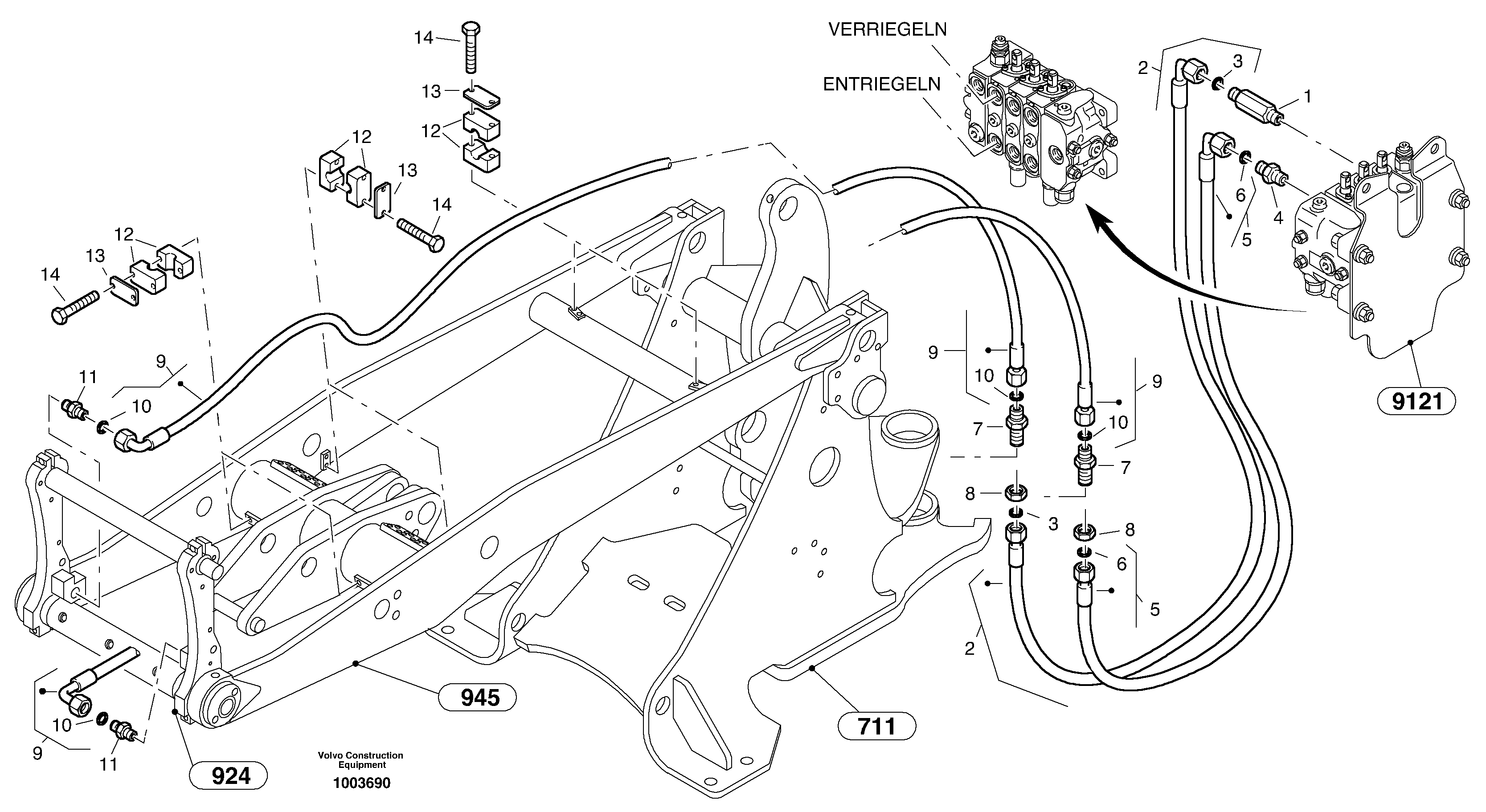 Схема запчастей Volvo L25B - 63818 Lines to attachment mounting plate L25B TYPE 175, S/N 0500 - TYPE 176, S/N 0001 -