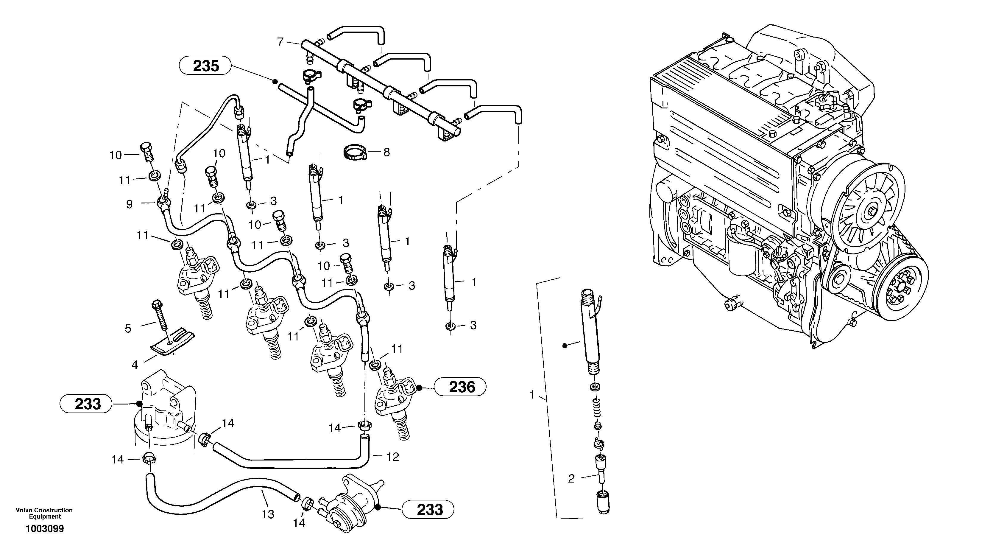 Схема запчастей Volvo L25B - 1857 Injection pipes, Injection valve L25B TYPE 175 SER NO - 0499
