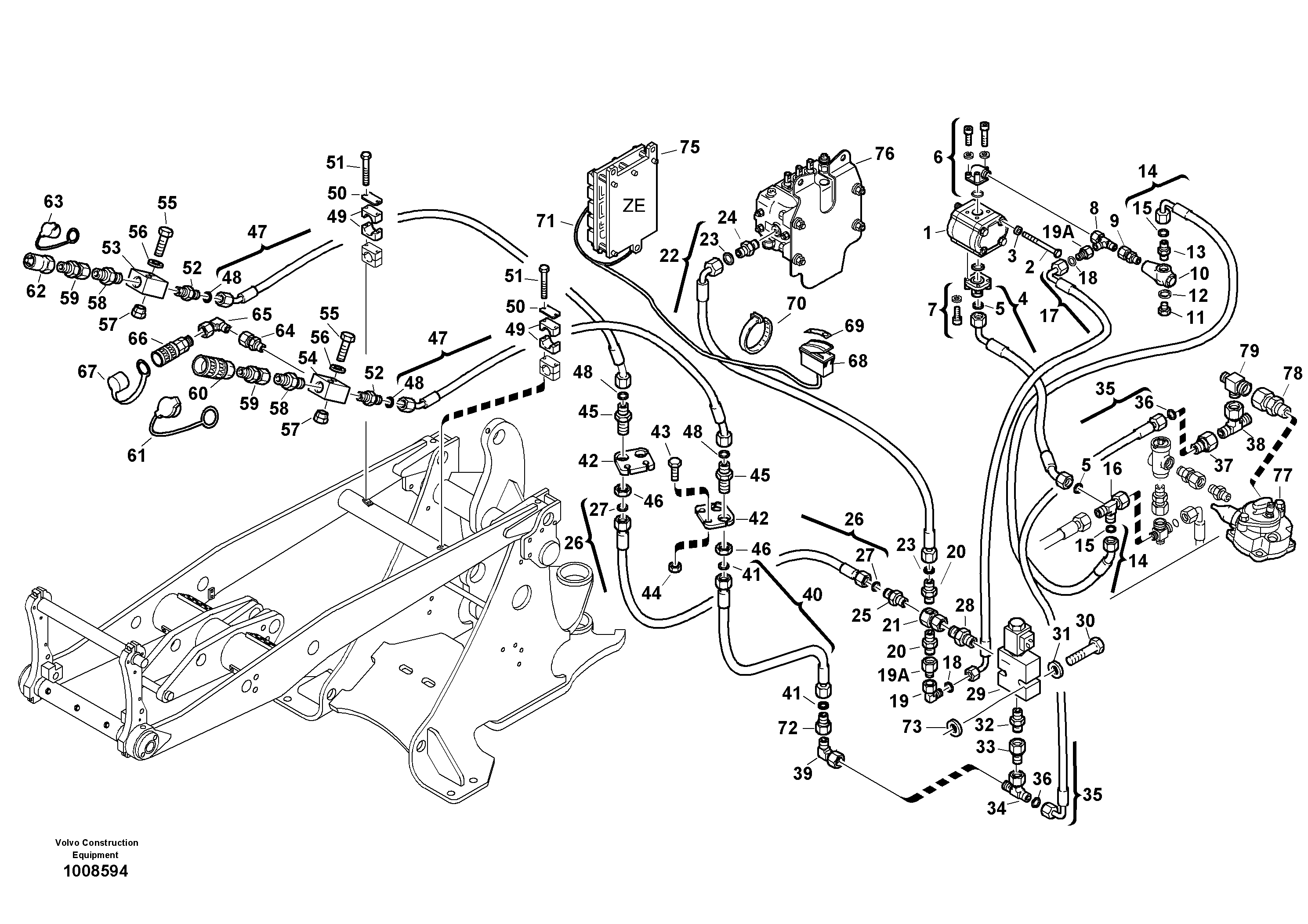 Схема запчастей Volvo L25B - 65411 Auxil. pump with lines L25B TYPE 175, S/N 0500 - TYPE 176, S/N 0001 -