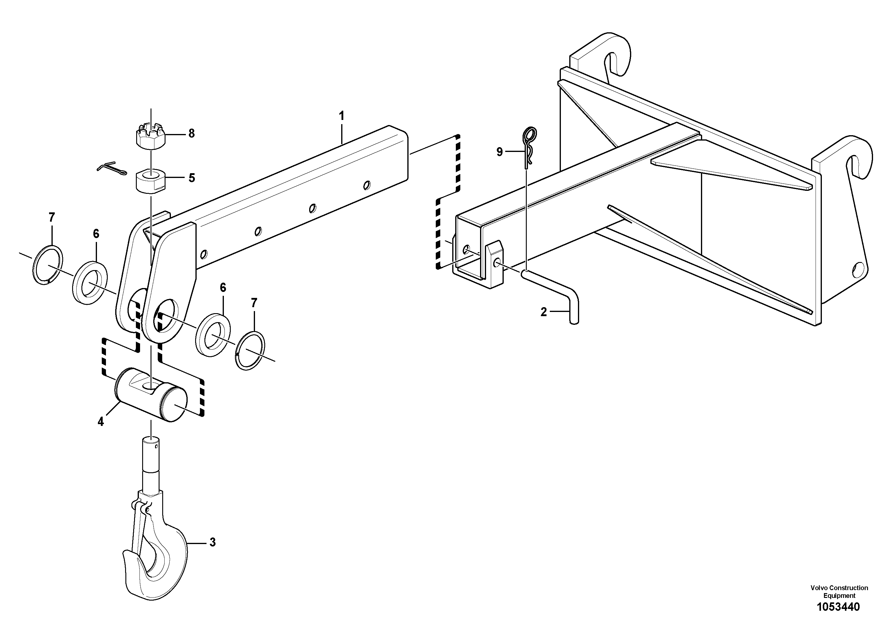 Схема запчастей Volvo L45F - 106466 Load hook, telescopically ATTACHMENTS ATT. COMPACT WHEEL LOADERS GEN. F