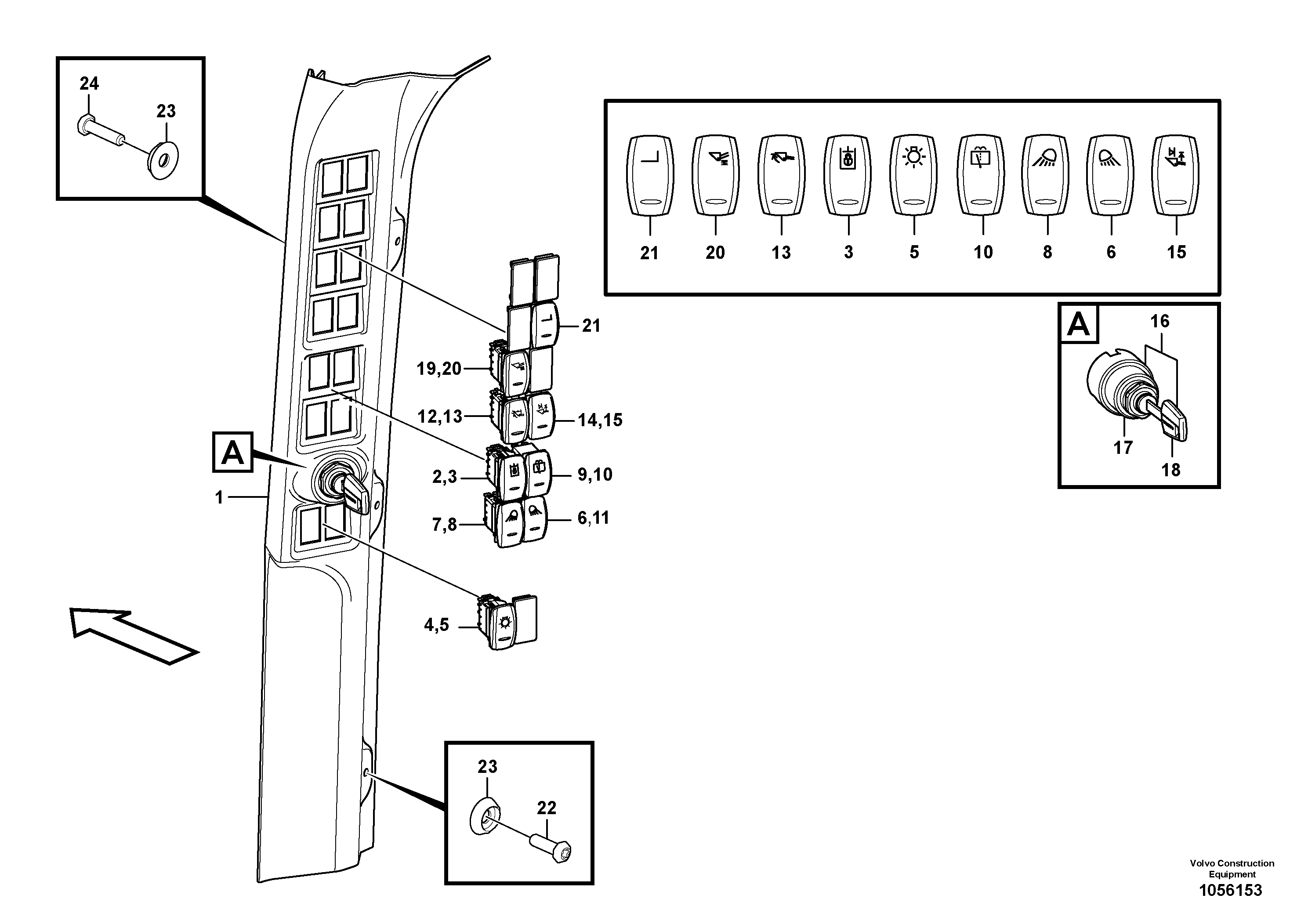 Схема запчастей Volvo L45F - 105598 Rocker switch panel L45F