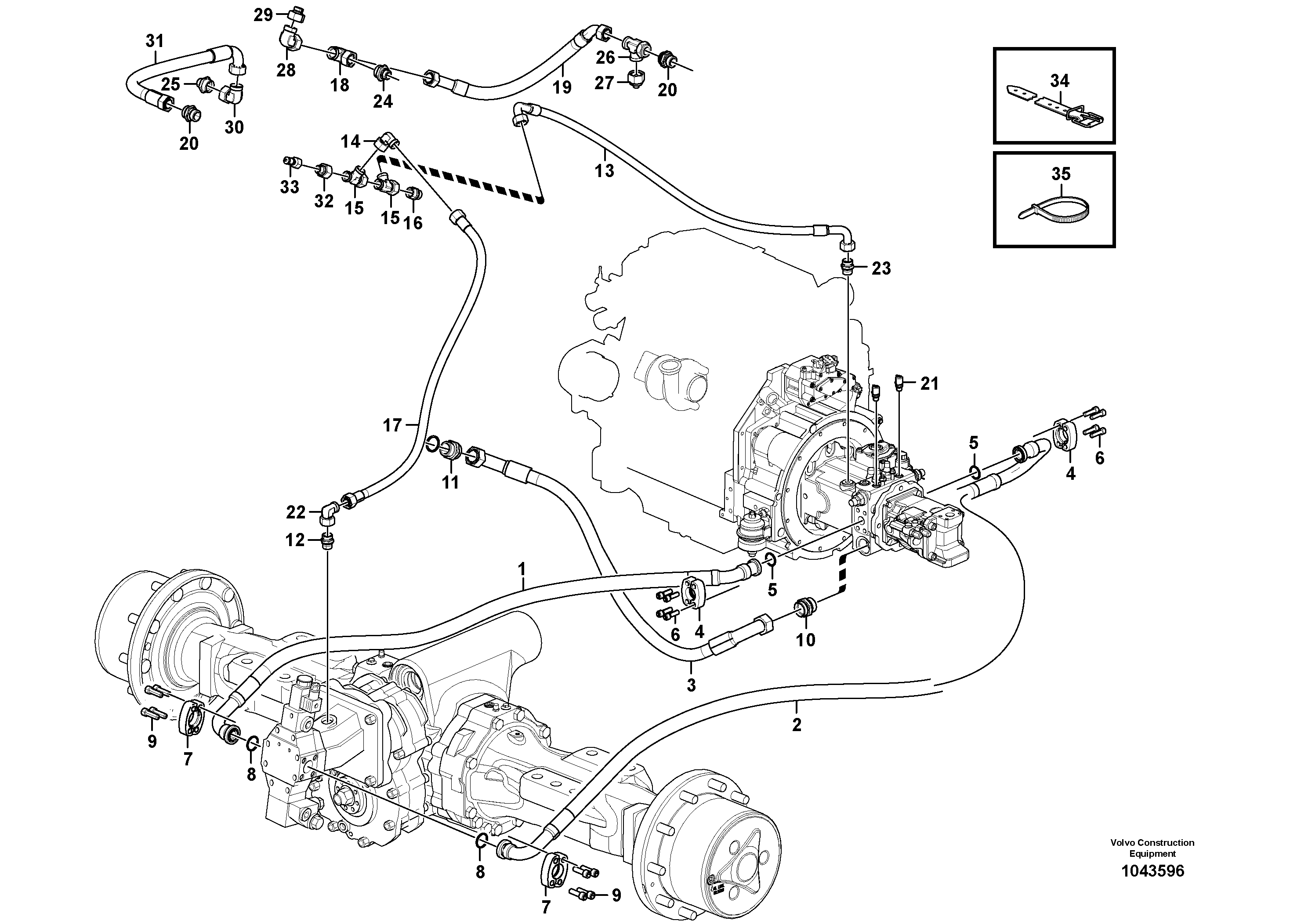 Схема запчастей Volvo L45F - 91989 Lines - hydrostatic drive L45F
