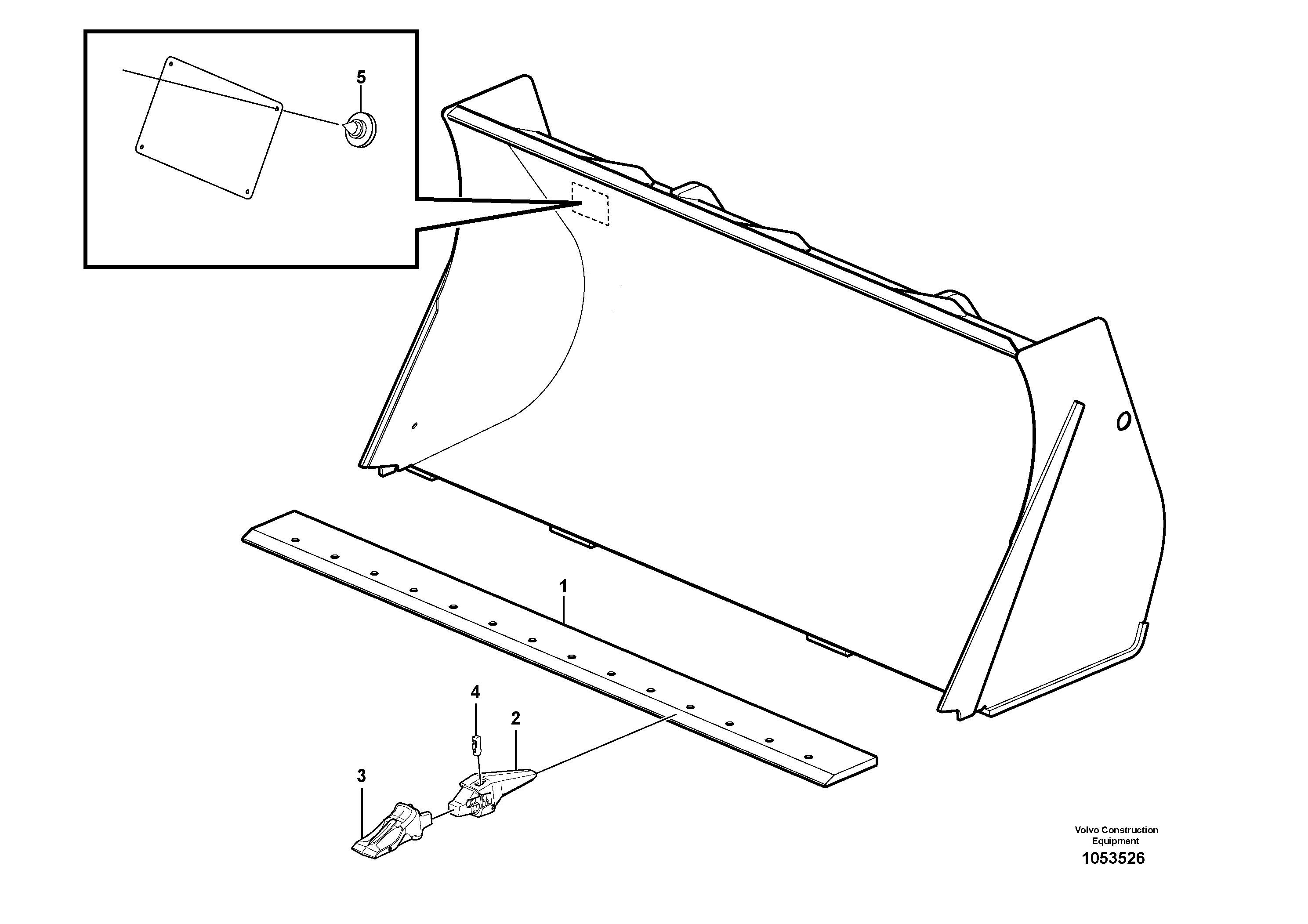 Схема запчастей Volvo L45F - 51564 Bucket, straight lip, alt. edge savers or teeth L45F