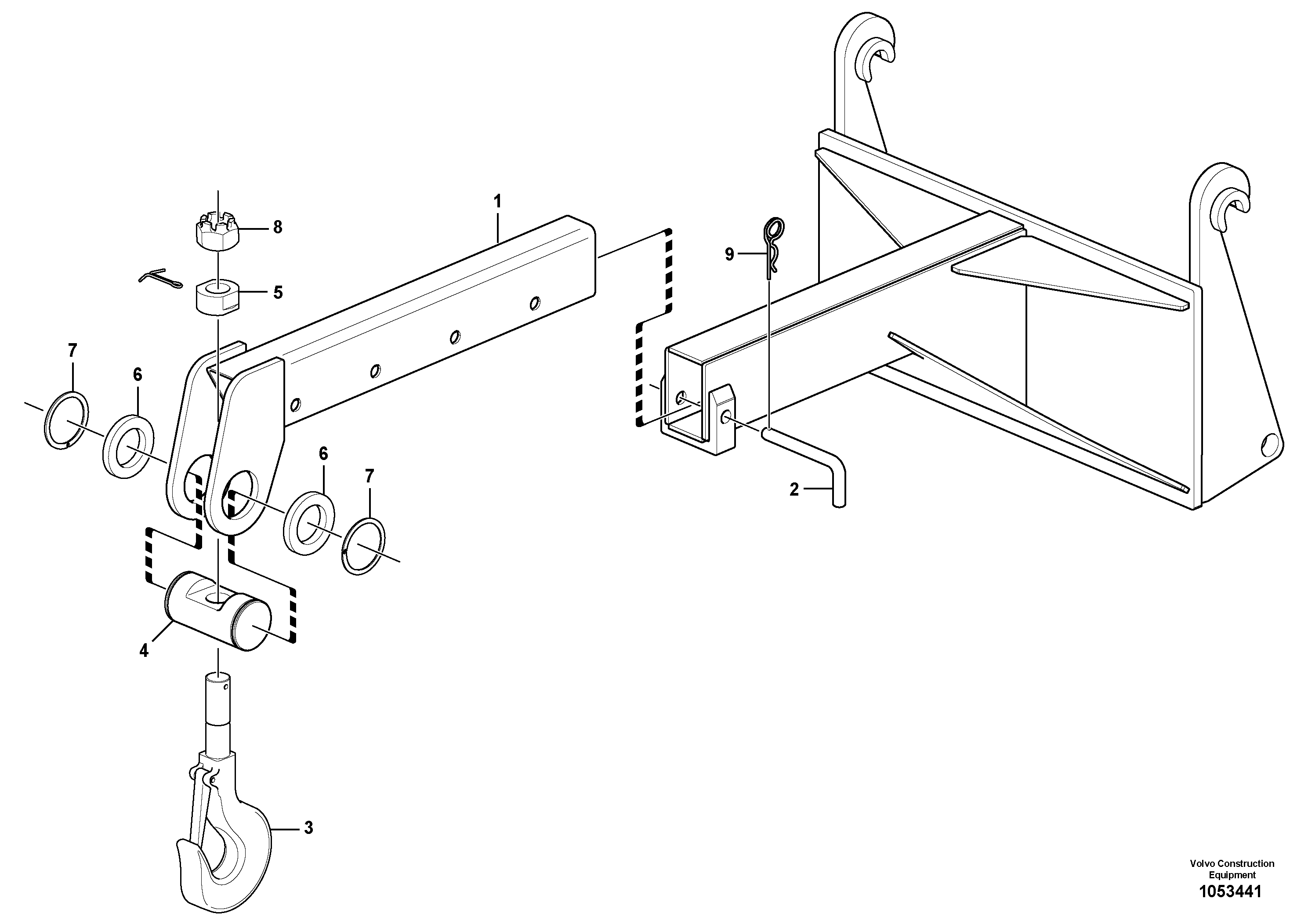 Схема запчастей Volvo L45F - 27168 Load hook, telescopically L45F