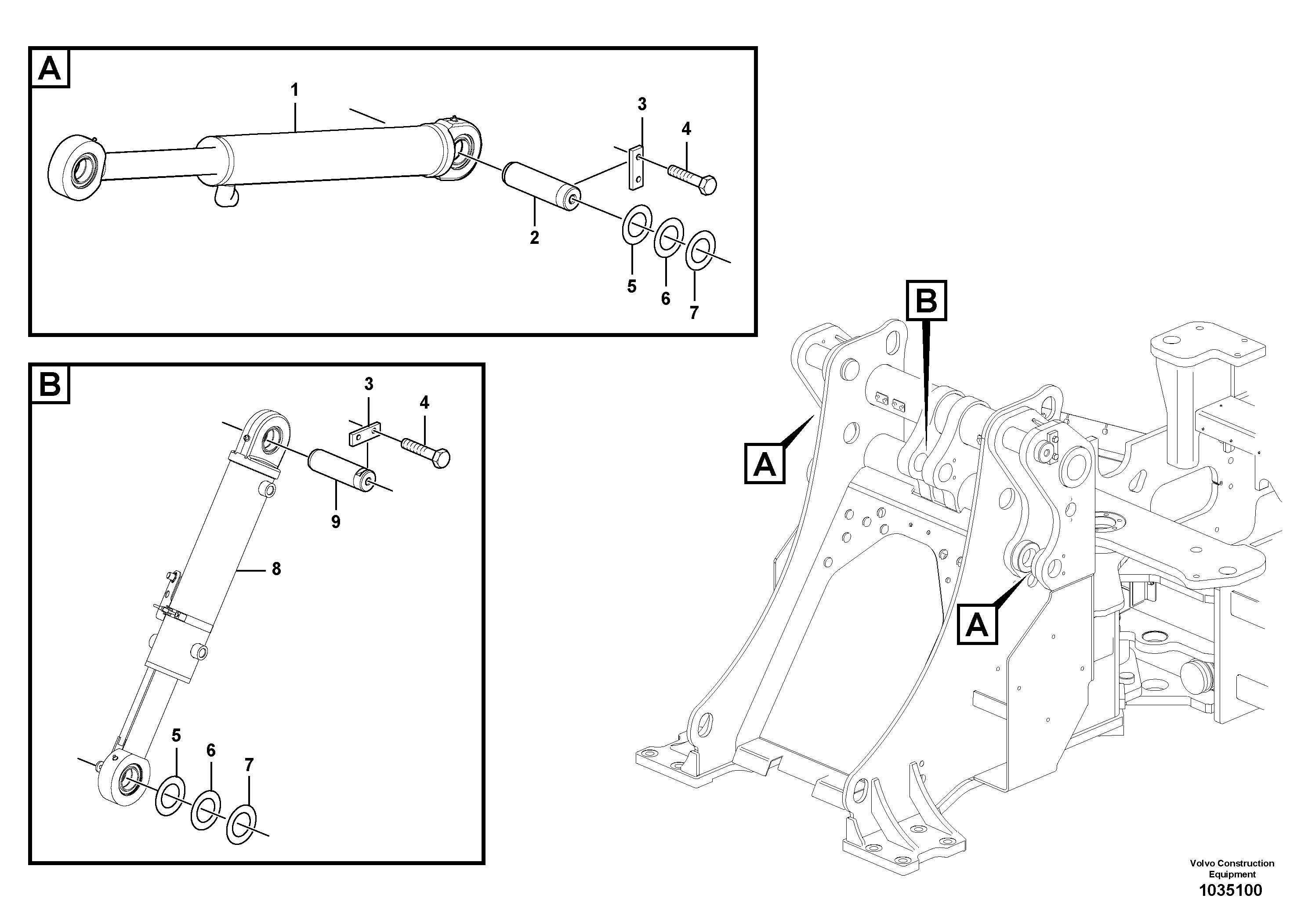 Схема запчастей Volvo L45F - 98831 Гидроцилиндр подъемный и толкающий с запасными частями L45F