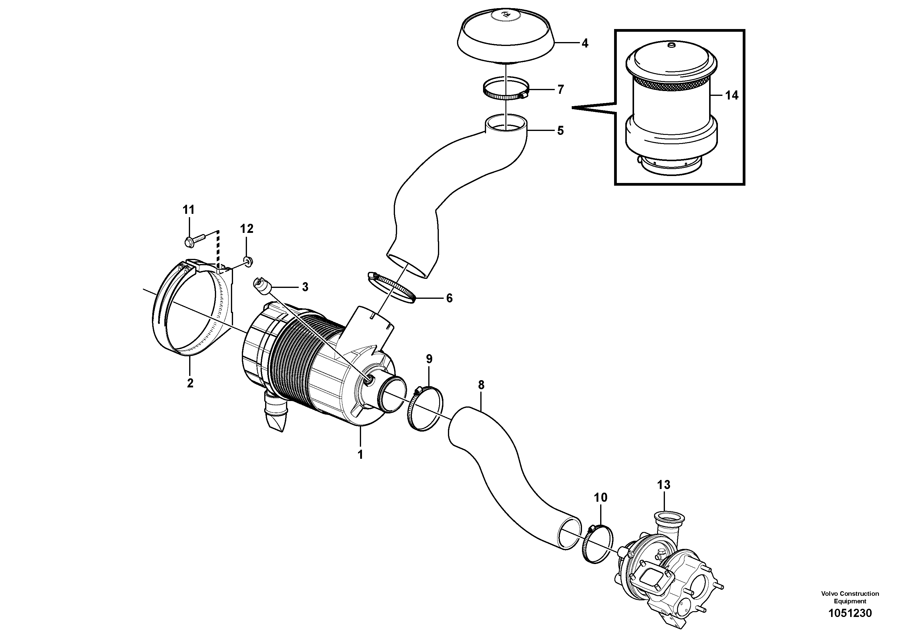 Схема запчастей Volvo L45F - 98775 Air filter with fitting parts L45F