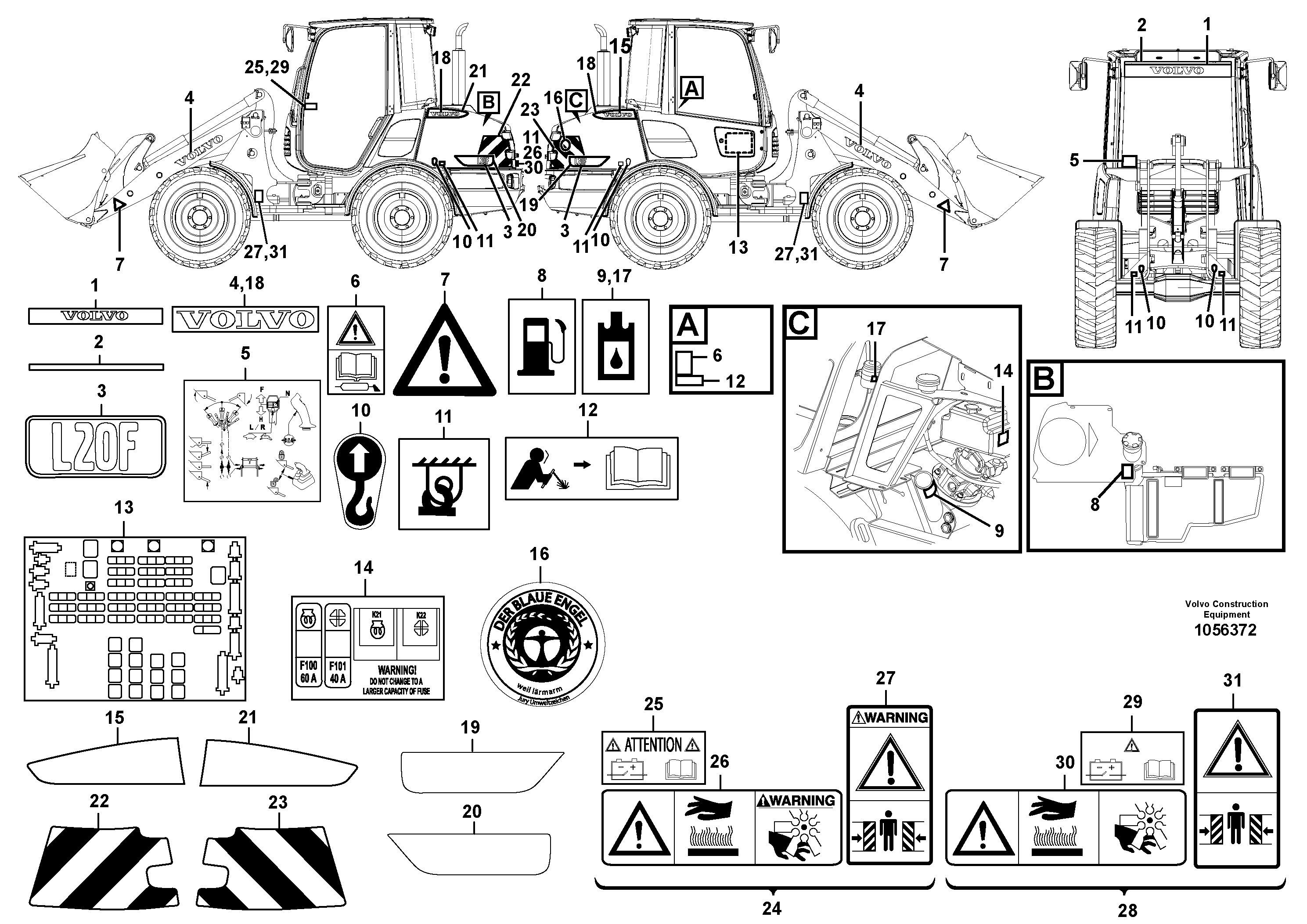 Схема запчастей Volvo L20F - 68363 Sign plates and decals L20F