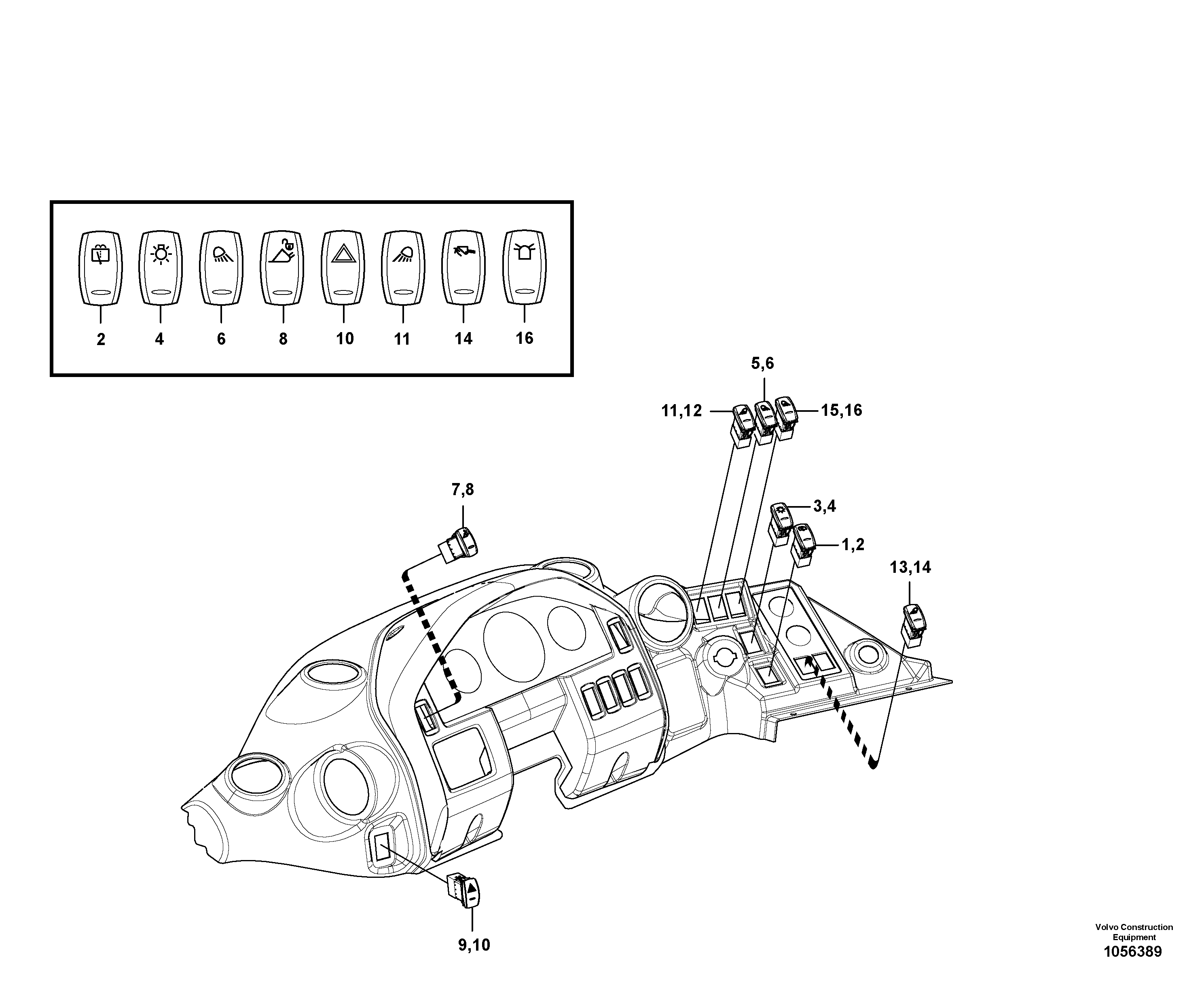 Схема запчастей Volvo L20F - 92698 Rocker switch panel L20F