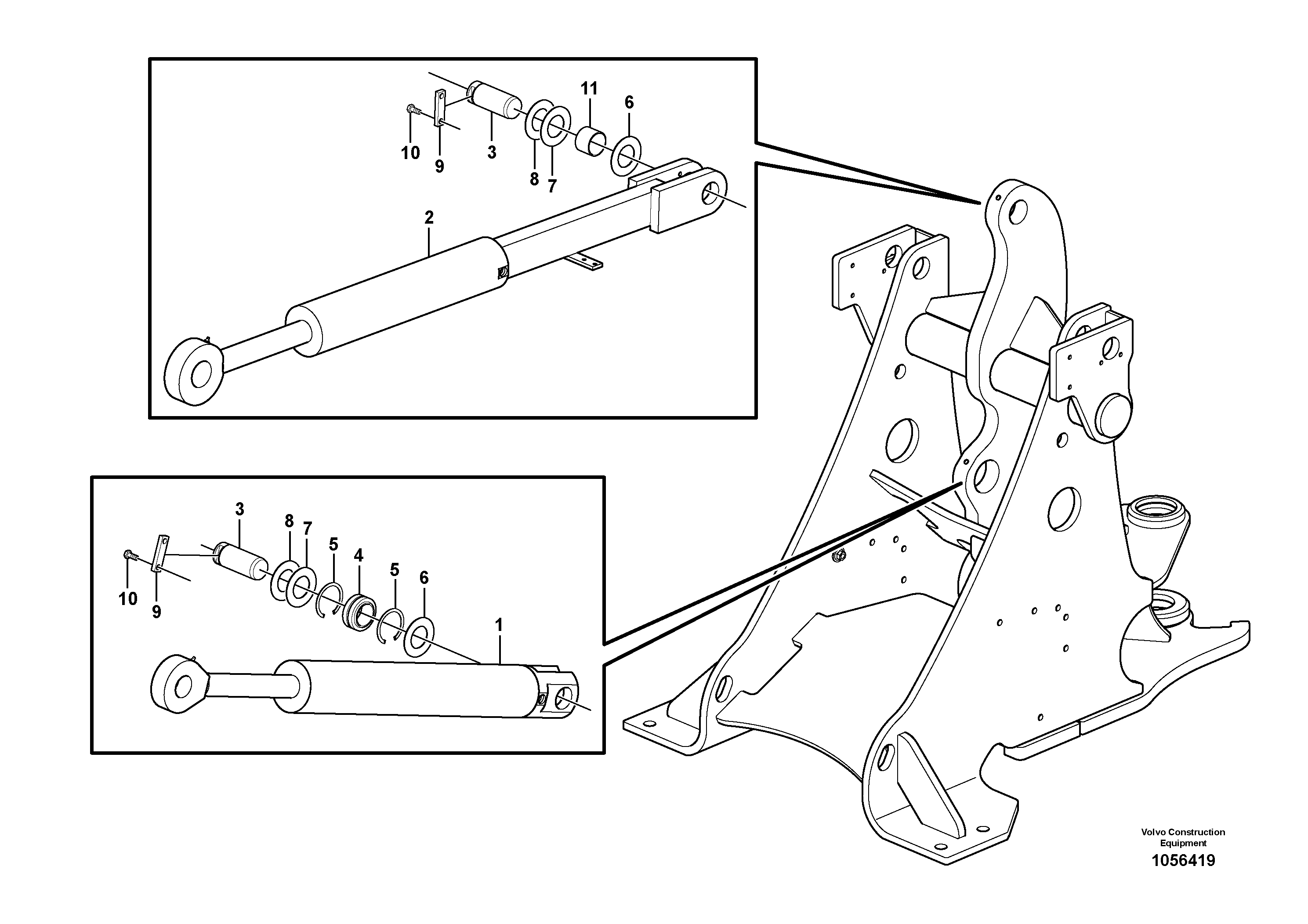 Схема запчастей Volvo L25F - 67662 Гидроцилиндр подъемный и толкающий с запасными частями L25F