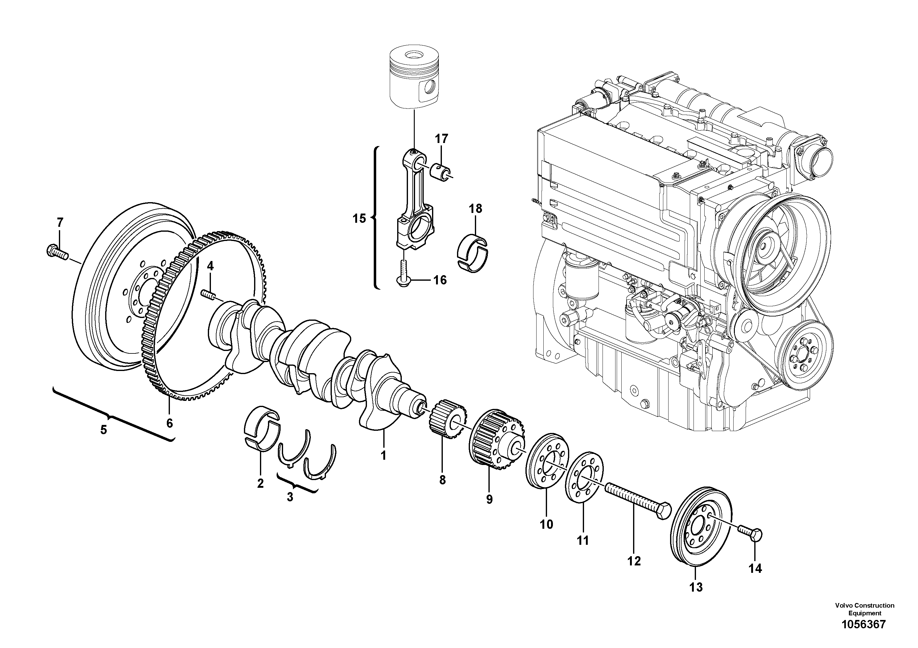 Схема запчастей Volvo L25F - 90613 Коленчатый вал (коленвал) L25F