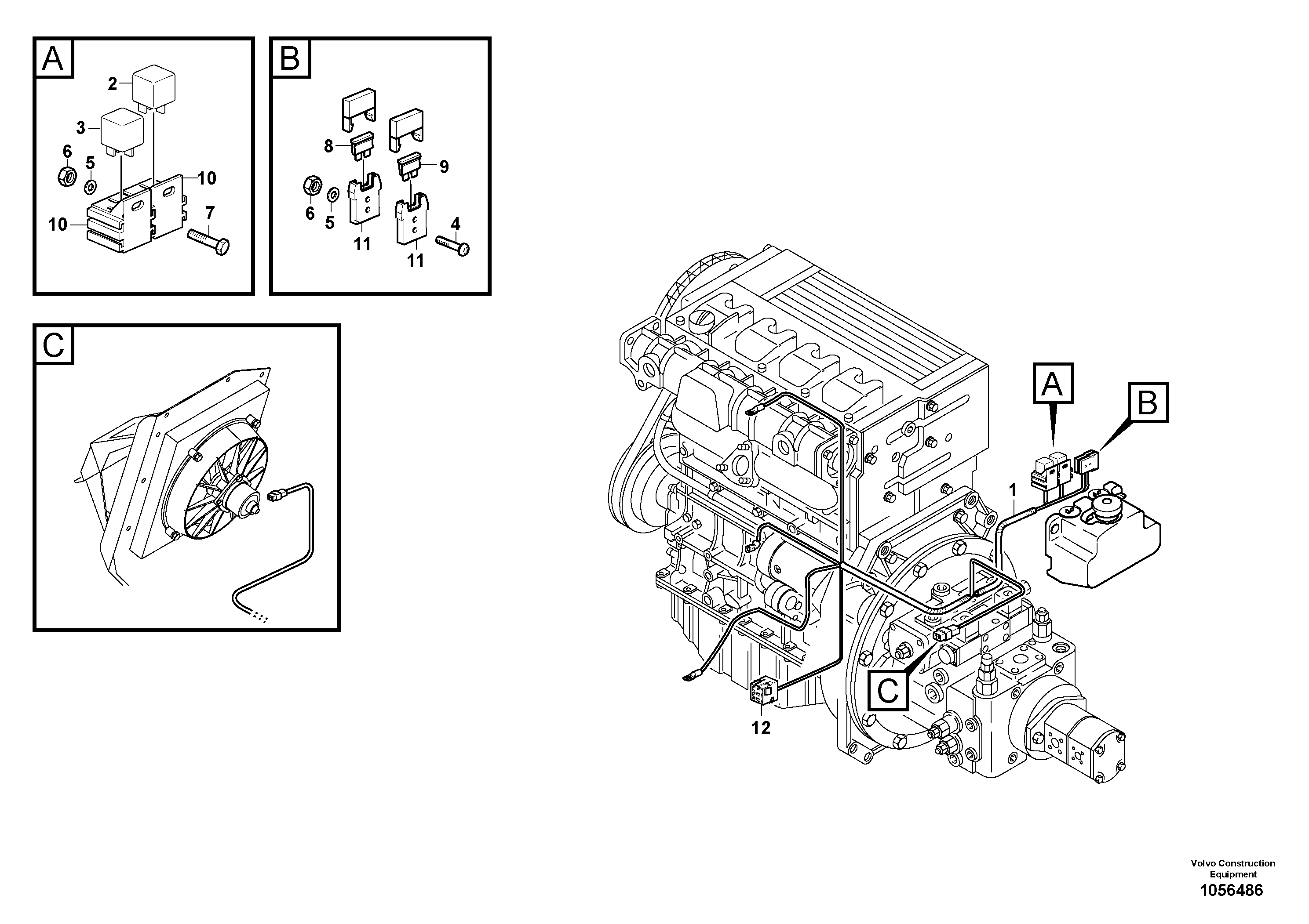 Схема запчастей Volvo L25F - 70730 Cable harness, fan L25F