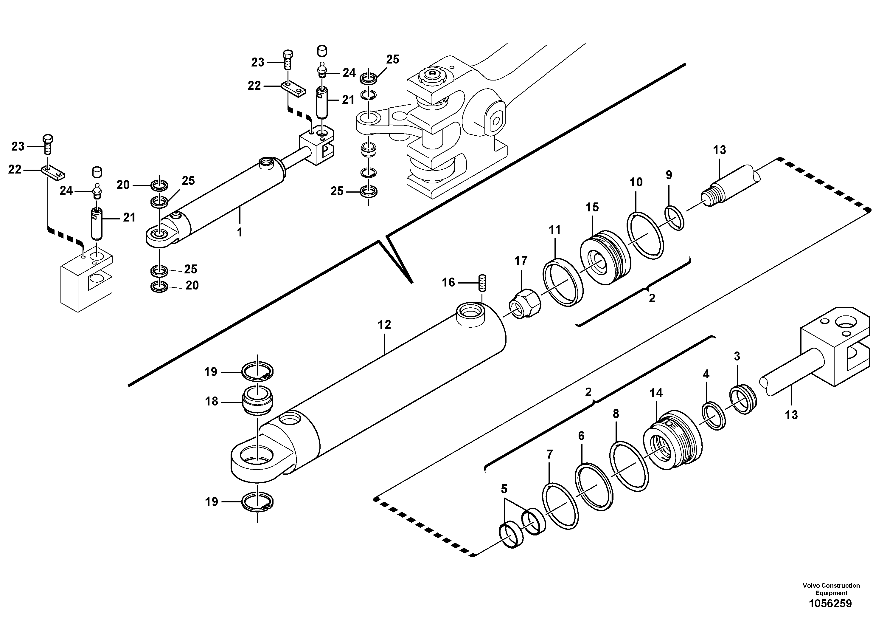 Схема запчастей Volvo L25F - 39043 Гидроцилиндр рулевой L25F