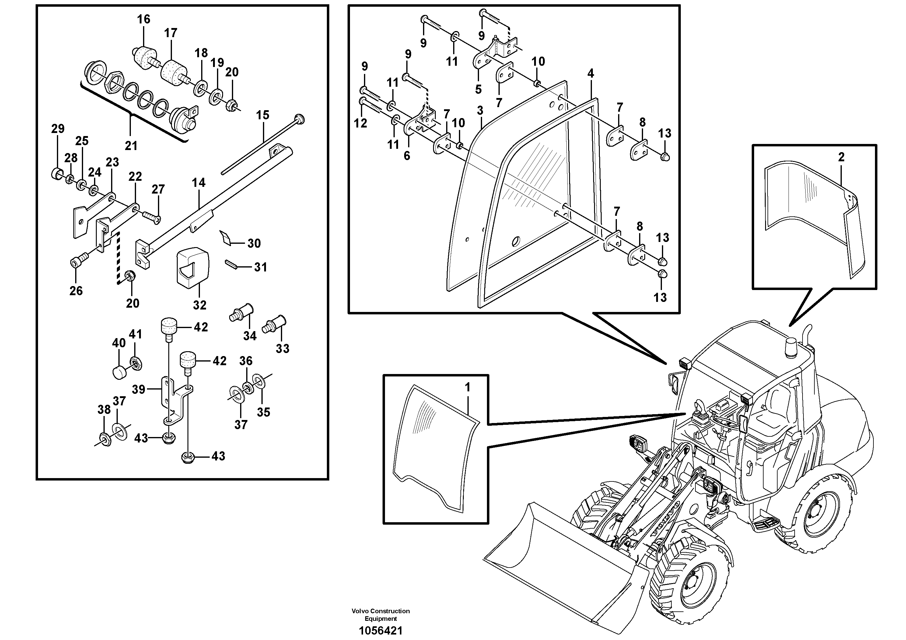 Схема запчастей Volvo L25F - 70742 Window pane L25F