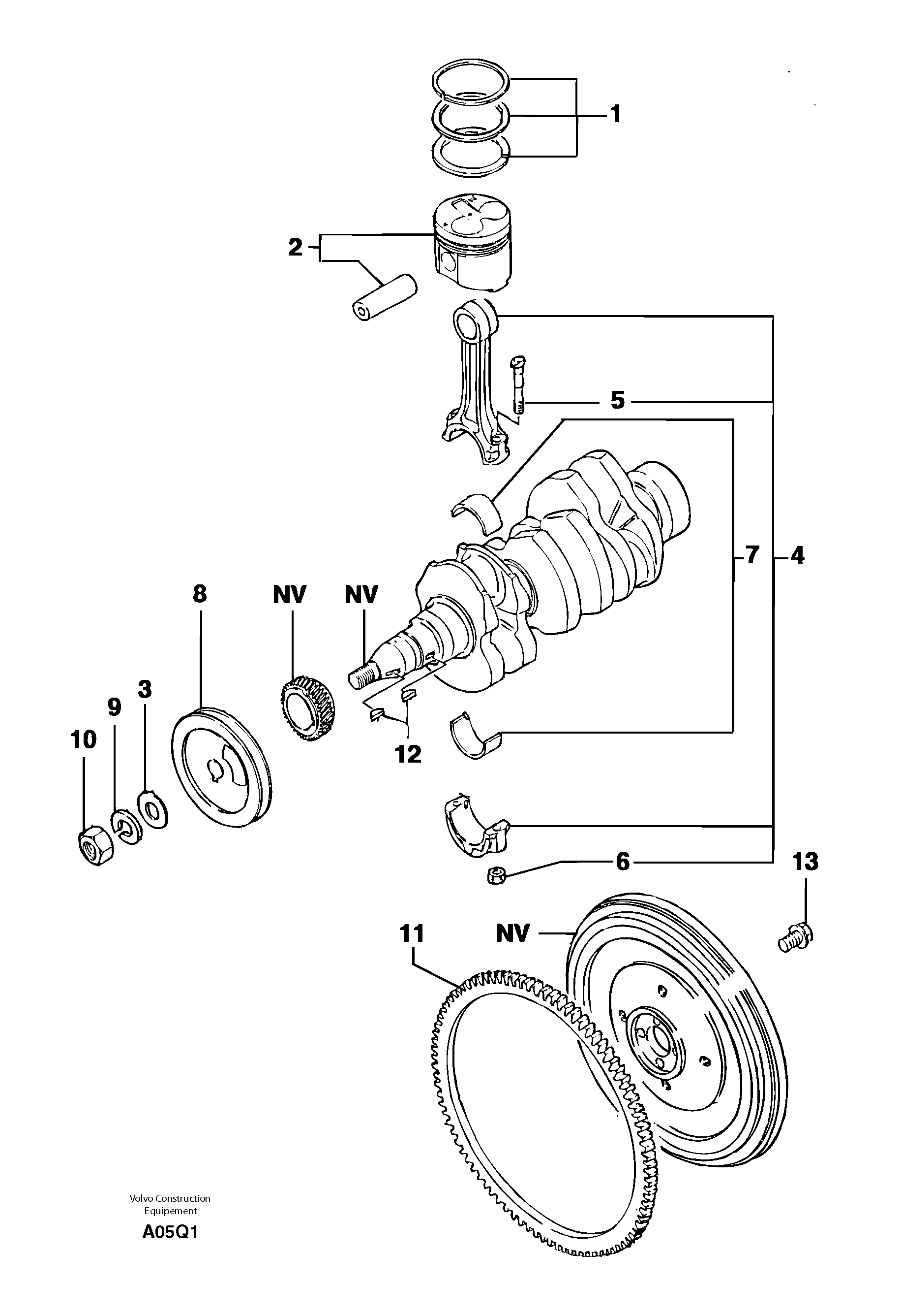 Схема запчастей Volvo EC14 TYPE 246, 271 - 24348 Pistons / connecting rods / crankshaft / flywheel 