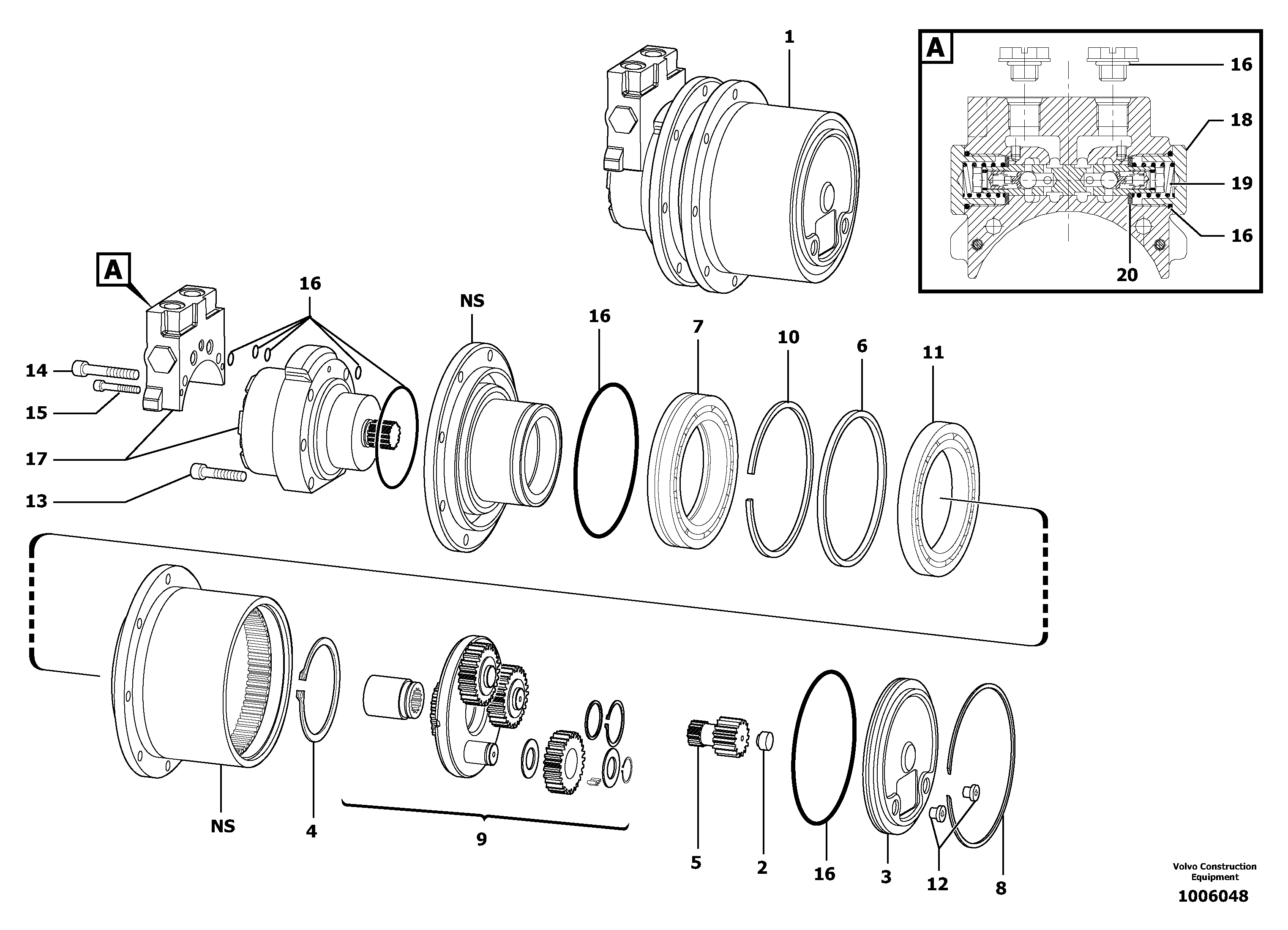 Схема запчастей Volvo EC14 TYPE 246, 271 - 25107 Travelling gear motor assy / without brake 