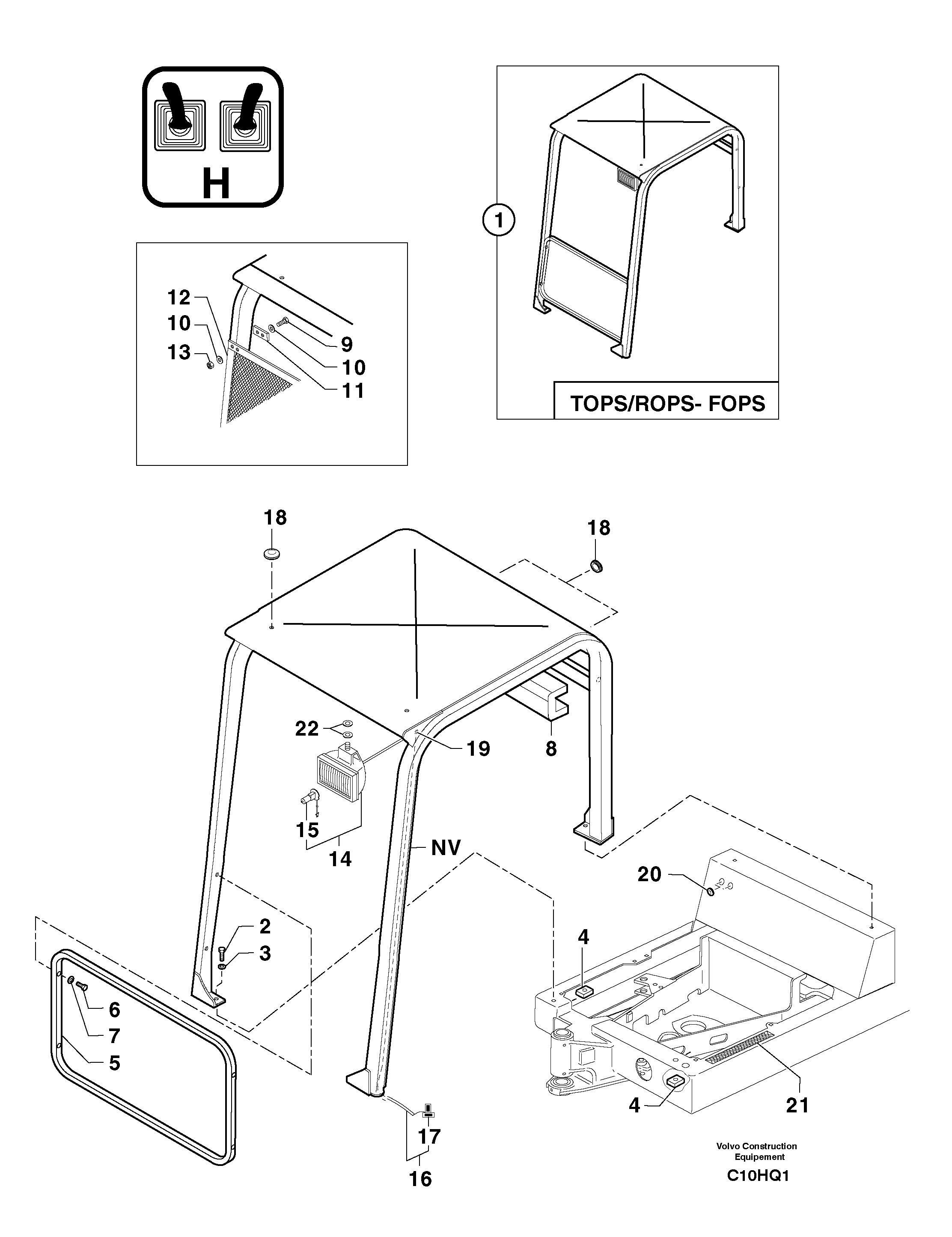 Схема запчастей Volvo EC14 TYPE 246, 271 - 21333 Canopy / protective grating 