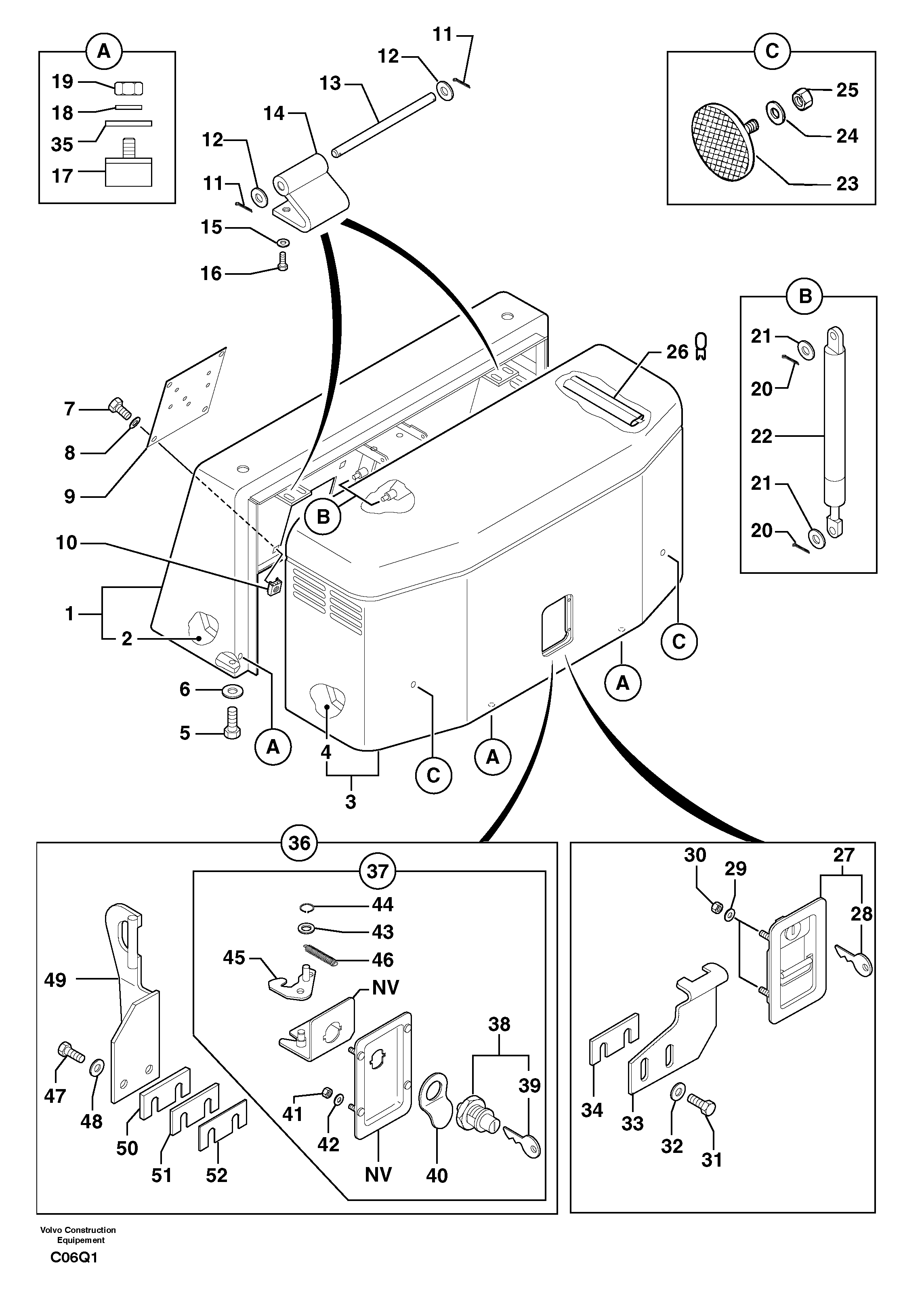 Схема запчастей Volvo EC14 TYPE 246, 271 - 21335 Крышка двигателя 