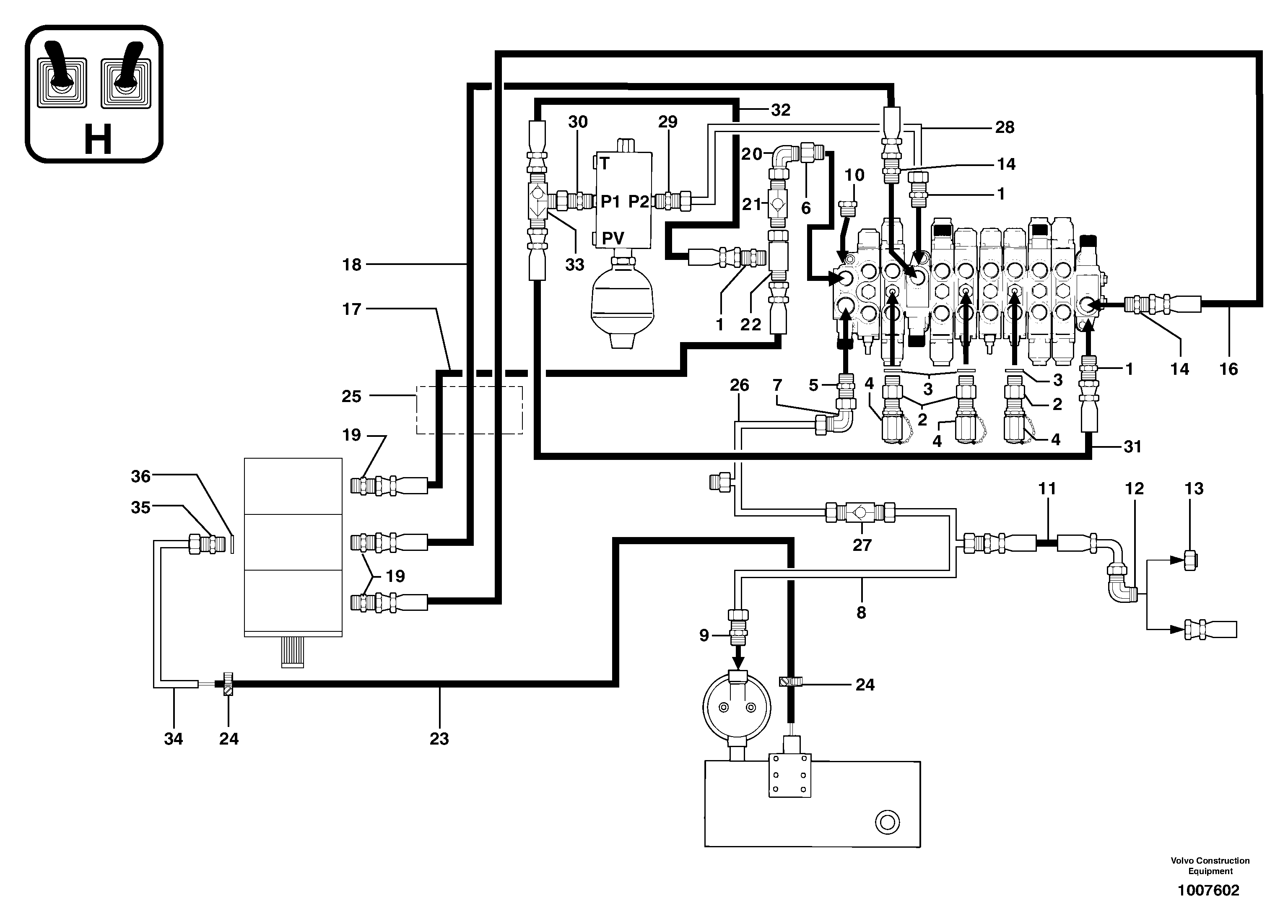 Схема запчастей Volvo EC14 TYPE 246, 271 - 21171 Attachments supply and return circuit 