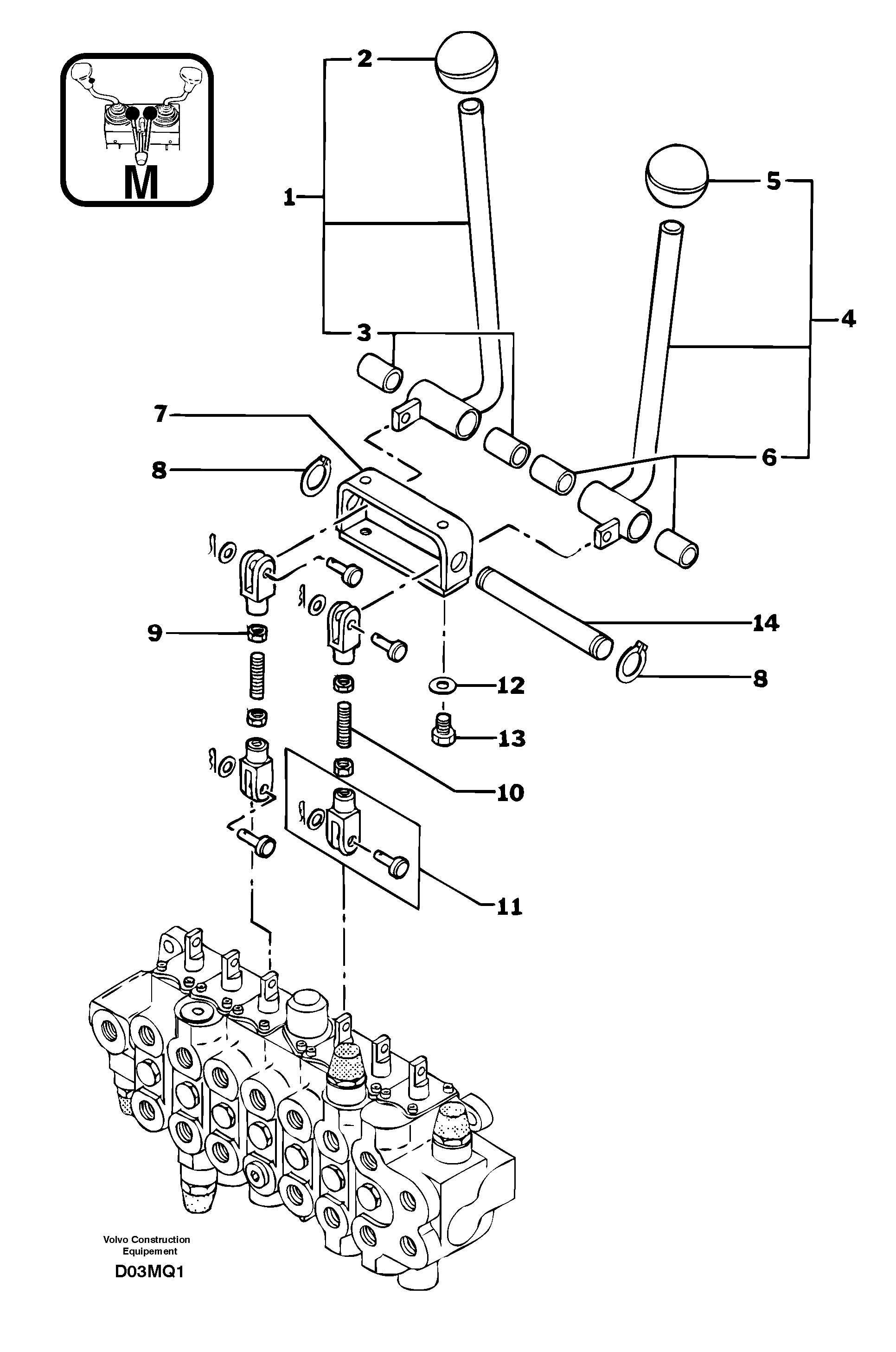 Схема запчастей Volvo EC14 TYPE 246, 271 - 102401 Control levers : travelling 