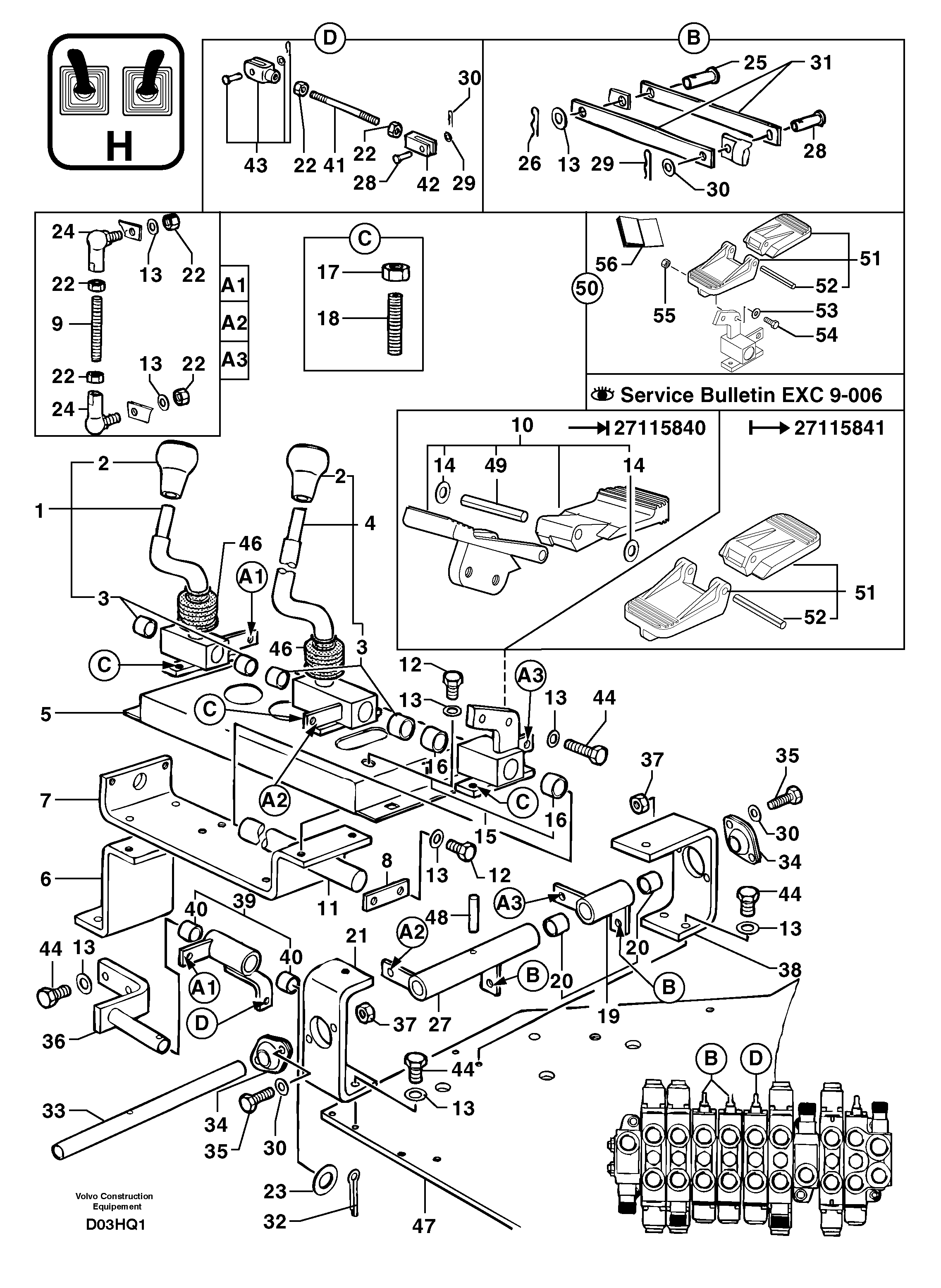 Схема запчастей Volvo EC14 TYPE 246, 271 - 103484 Control levers : travelling / accessories 