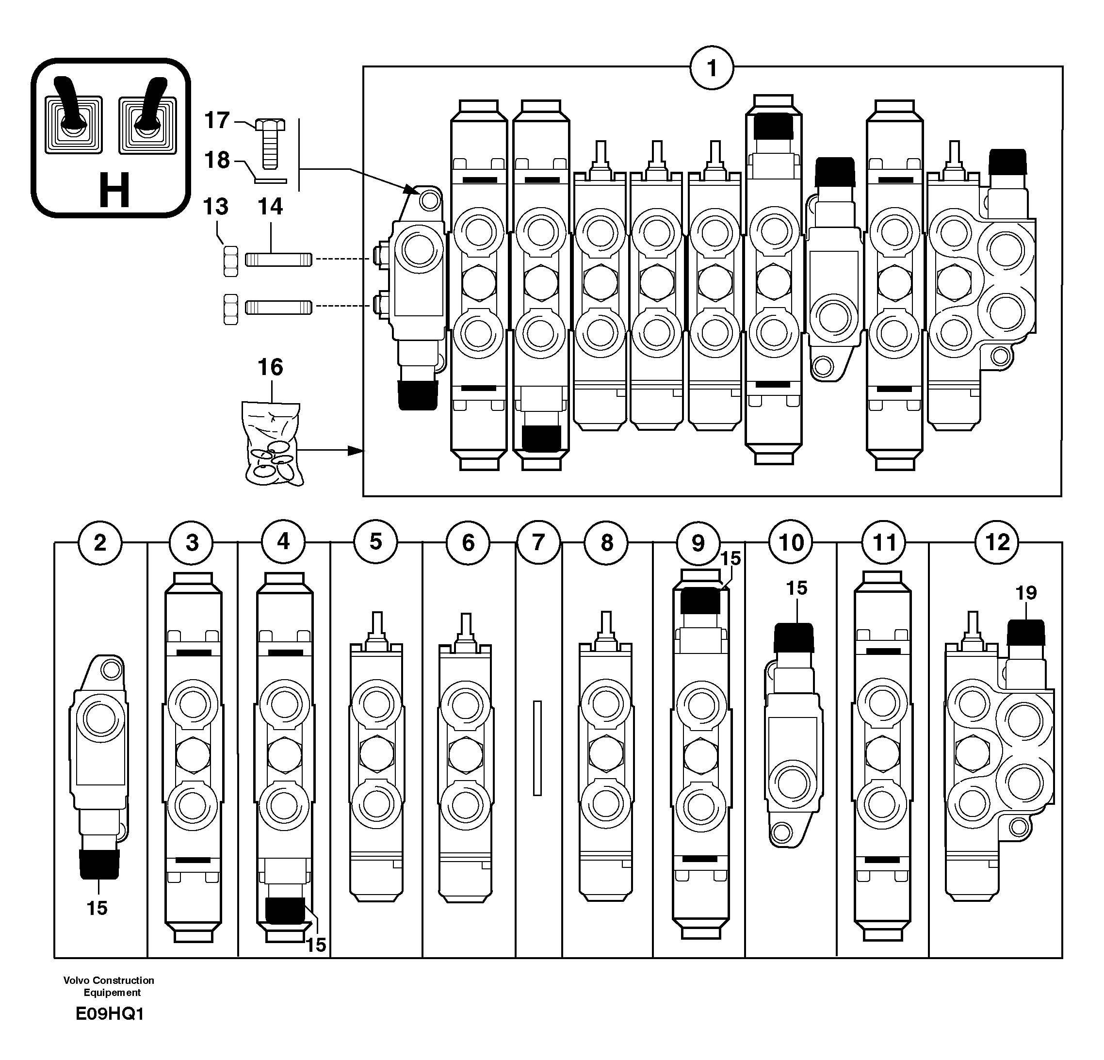 Схема запчастей Volvo EC14 TYPE 246, 271 - 105101 Клапан регулирующий (распределительный) восьмиходовой 
