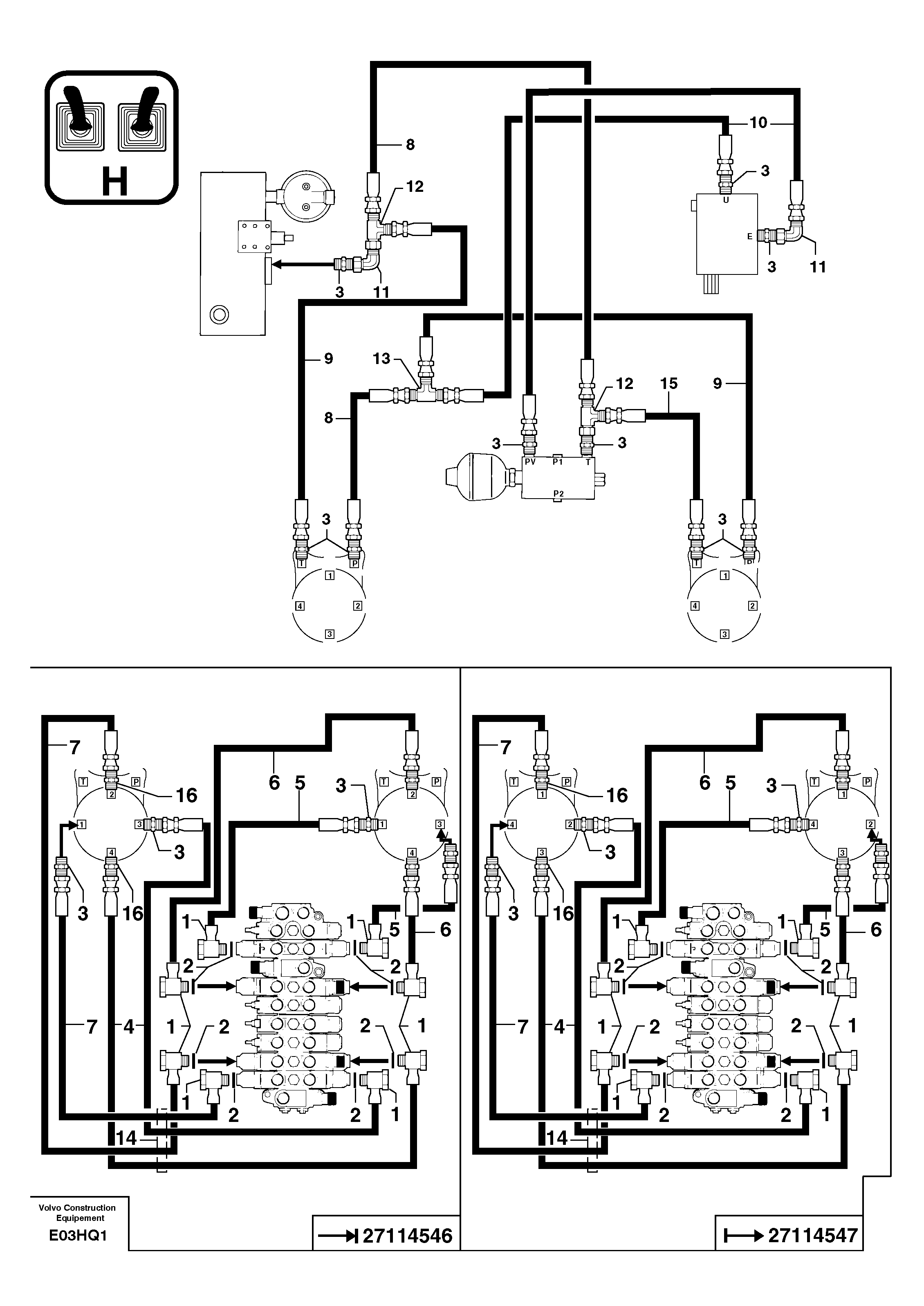 Схема запчастей Volvo EC14 TYPE 246, 271 - 25857 Hydr. circuit ( controls attachment ) 