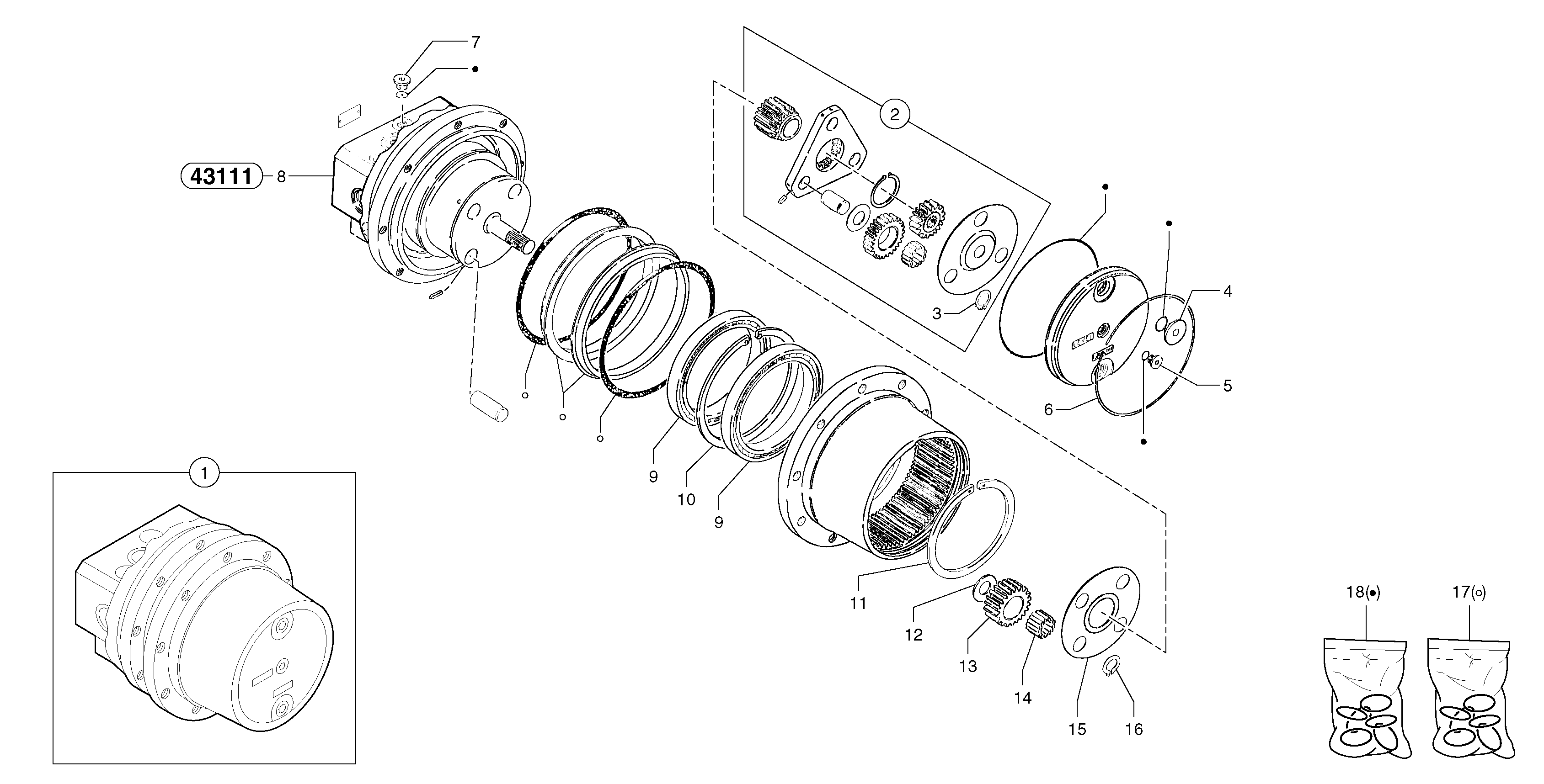 Схема запчастей Volvo EC20 TYPE 263 XT/XTV - 6316 Travelling gear motor assy / without brake 