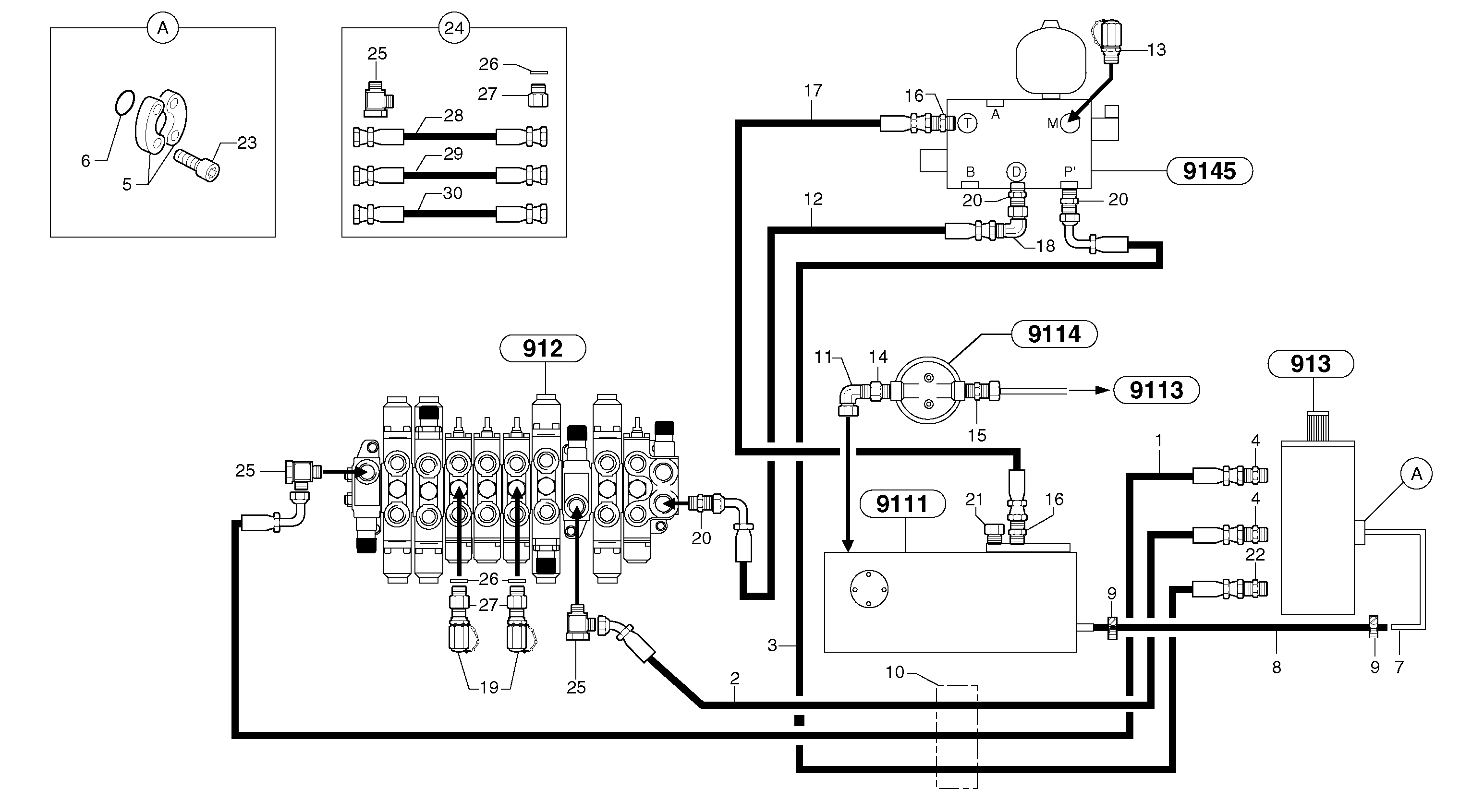 Схема запчастей Volvo EC20 TYPE 263 XT/XTV - 7285 Attachments supply and return circuit 