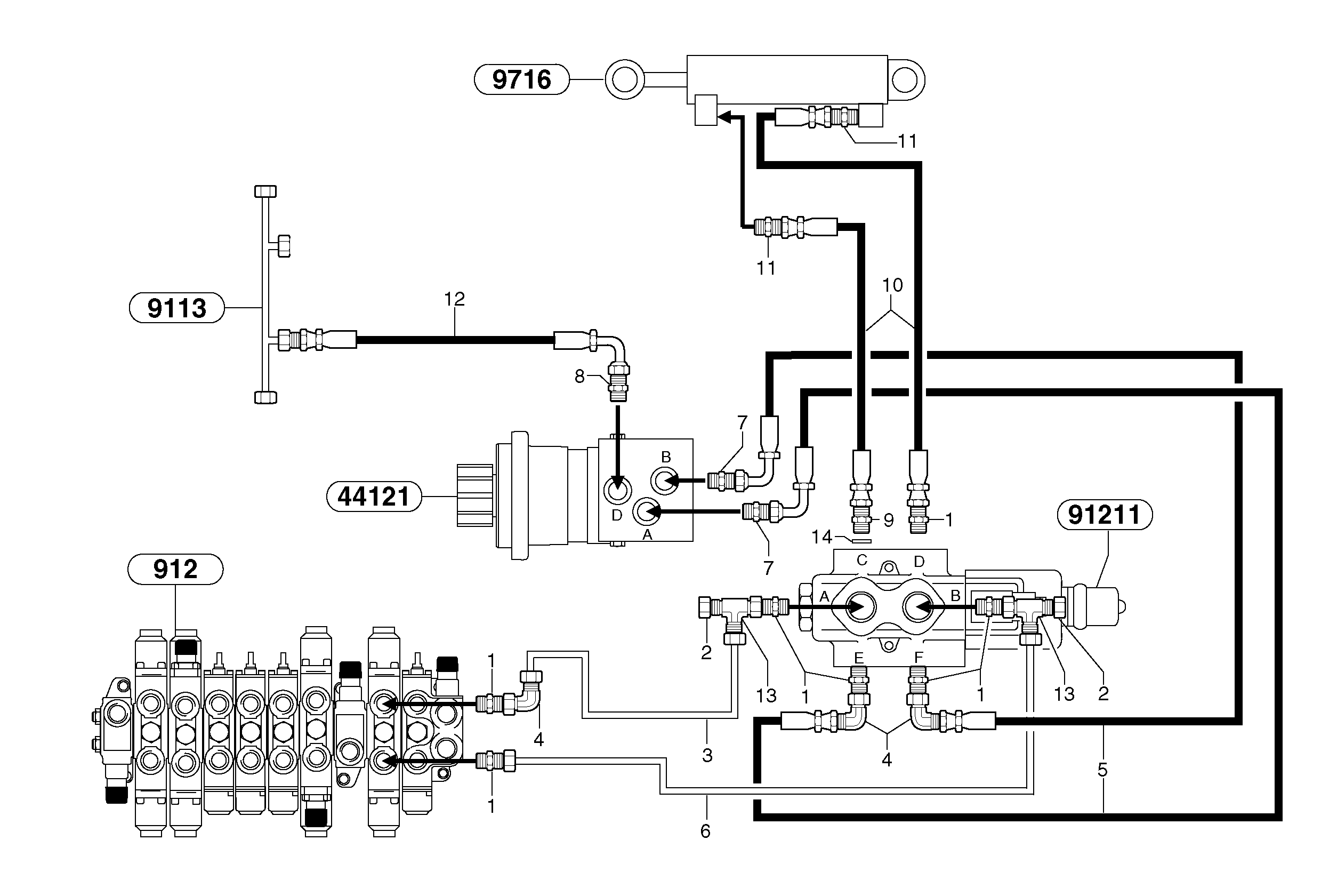 Схема запчастей Volvo EC20 TYPE 263 XT/XTV - 92203 Hydr. circuit. ( boom slewing / offset ) 