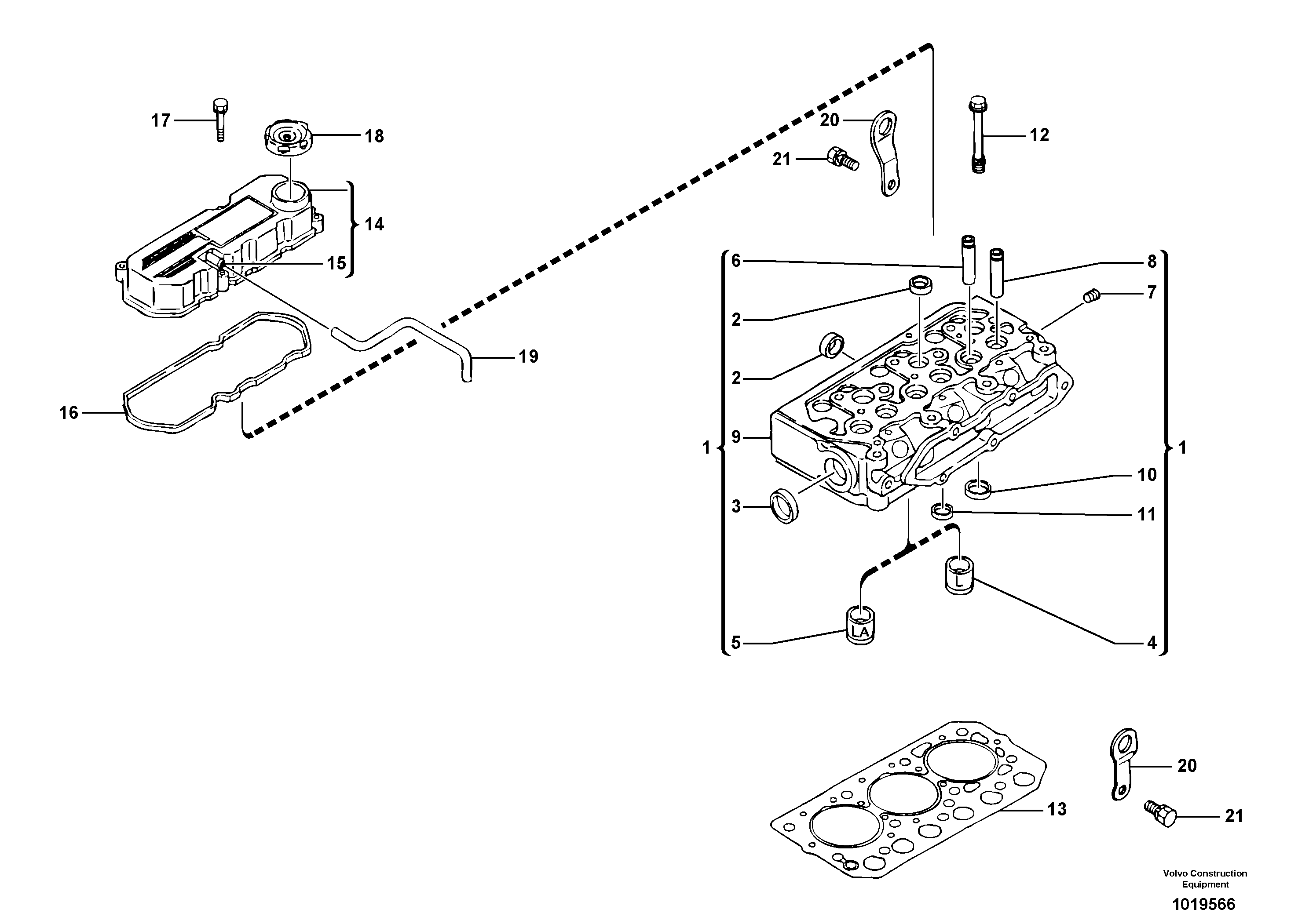 Схема запчастей Volvo EC25 TYPE 281 - 16409 Головка блока цилиндров 
